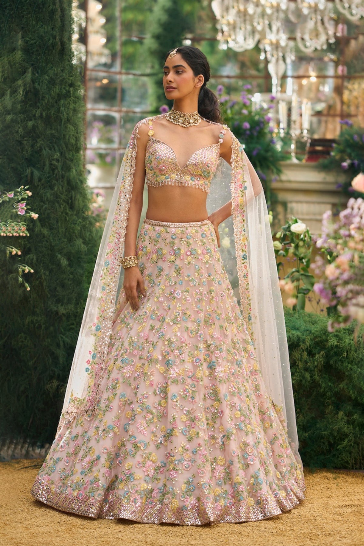 Powder Peach Floral Lehenga Set