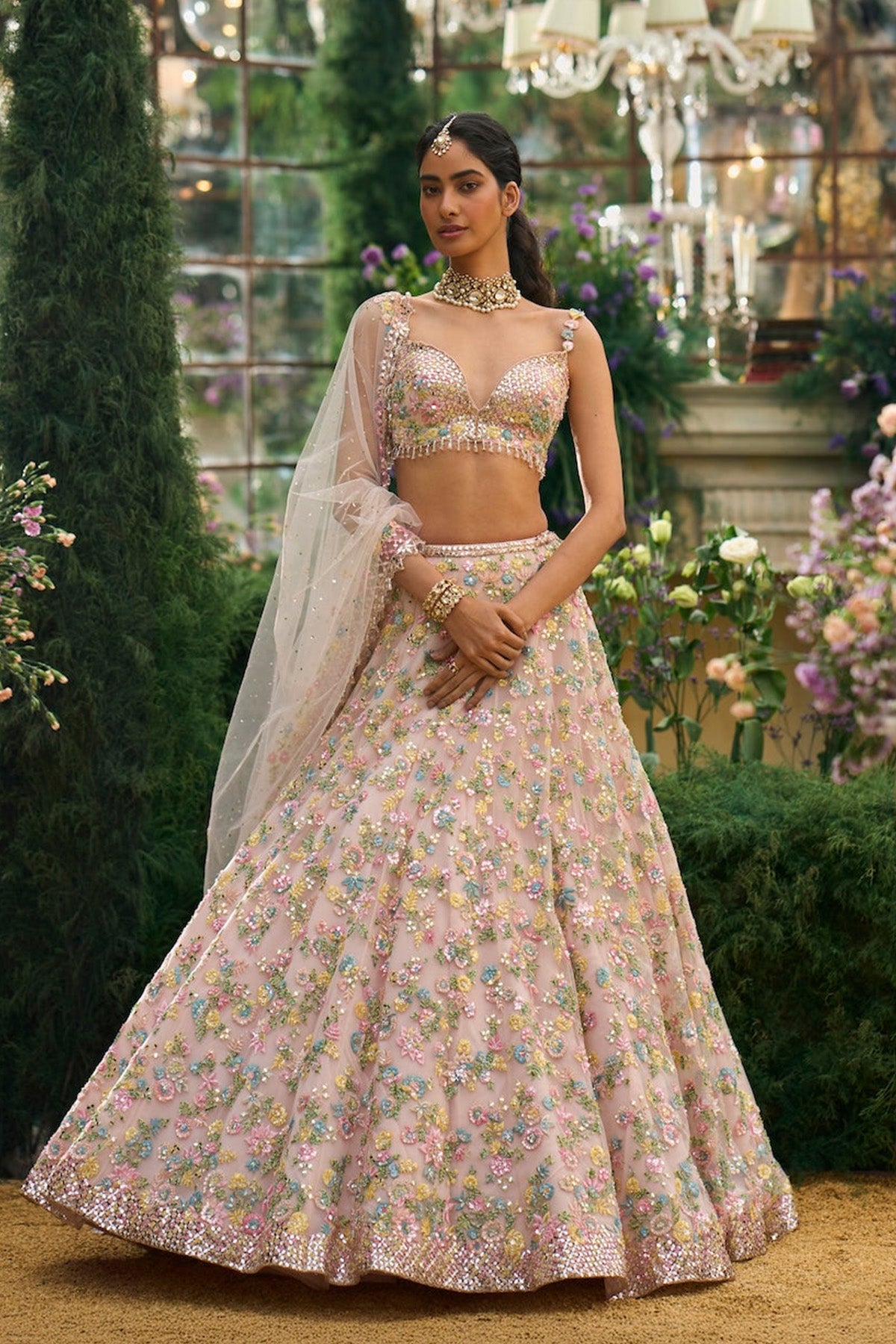 Powder Peach Floral Lehenga Set
