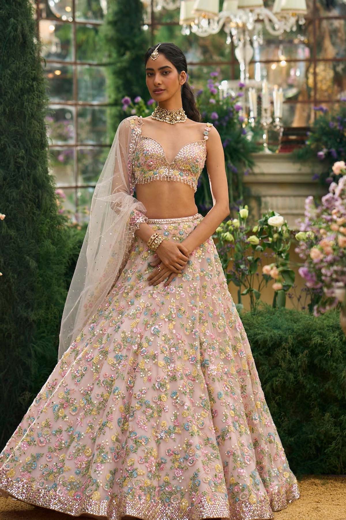 Powder Peach Floral Lehenga Set