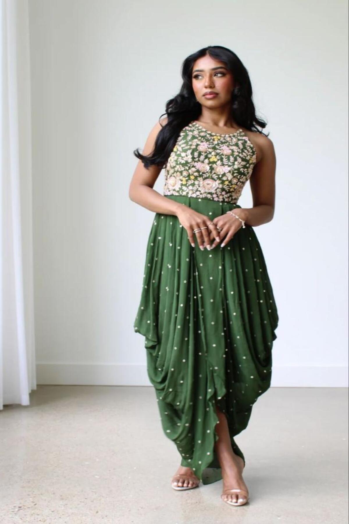 GREEN MEADOW COWL DRESS