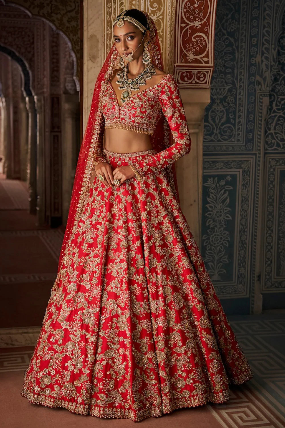Red Crystal Lehenga Set