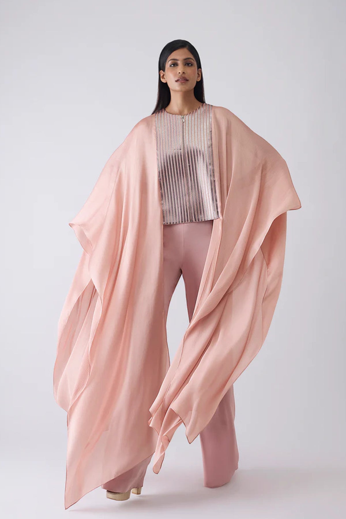 Woven Metallic Cape And Pants