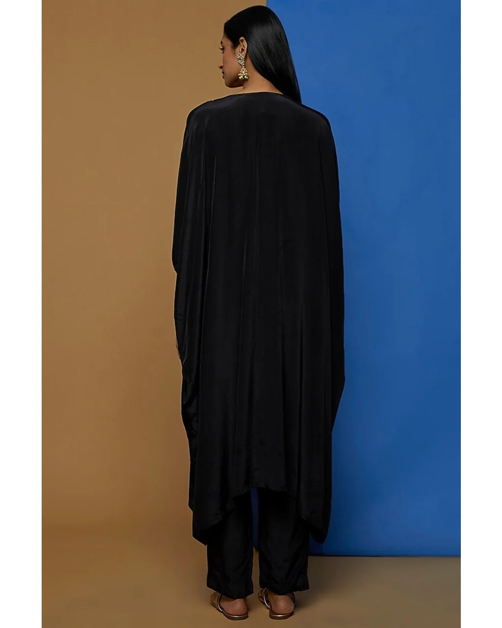 Black Crepe Embroidered Kaftan Kurta Set