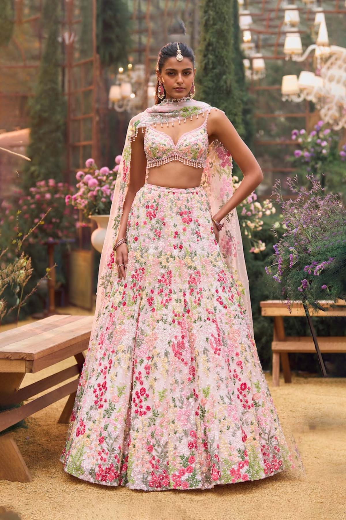 Powder Peach Multi-Coloured Lehenga Set