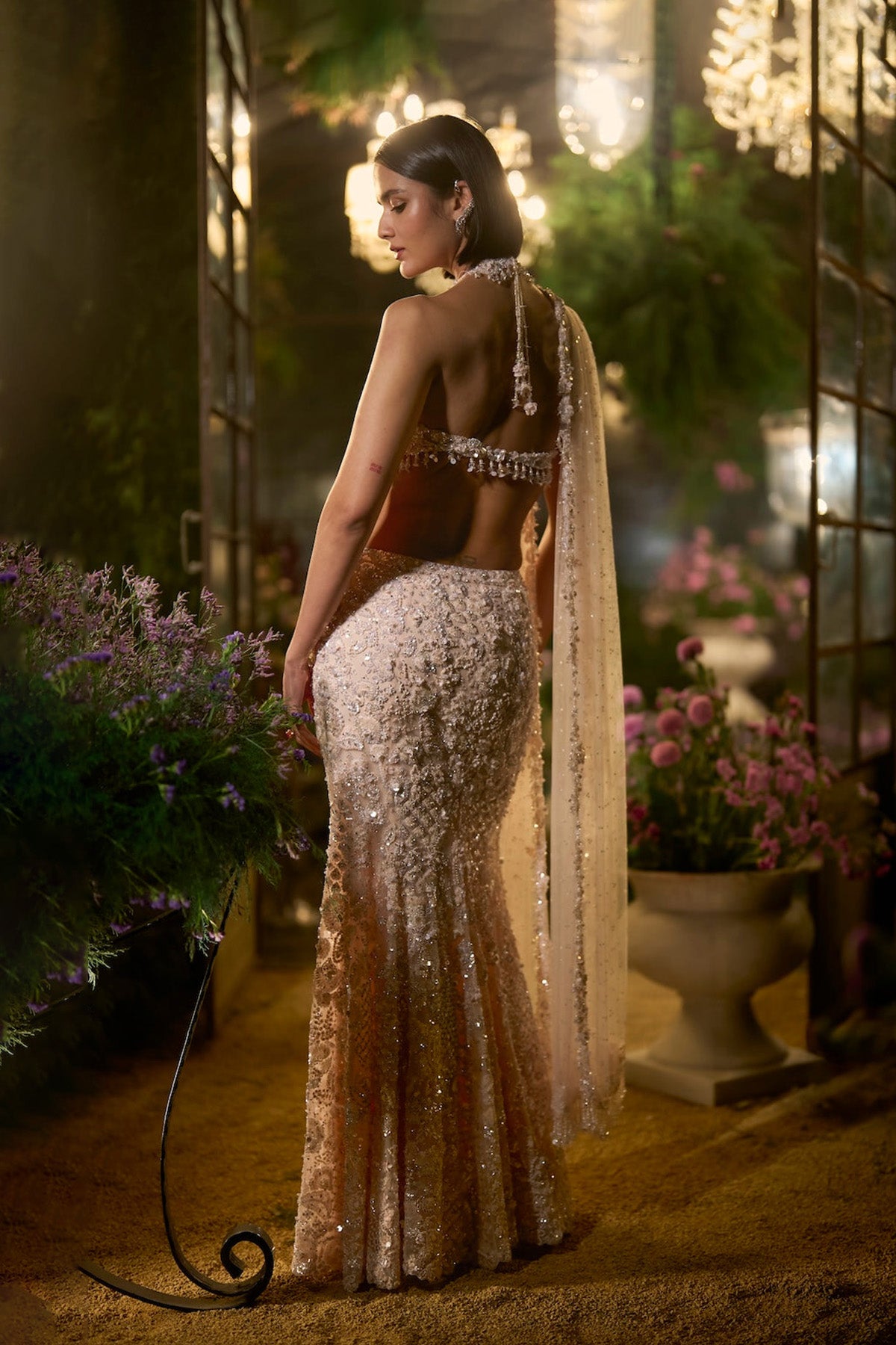 Powder Peach Slit Skirt Set