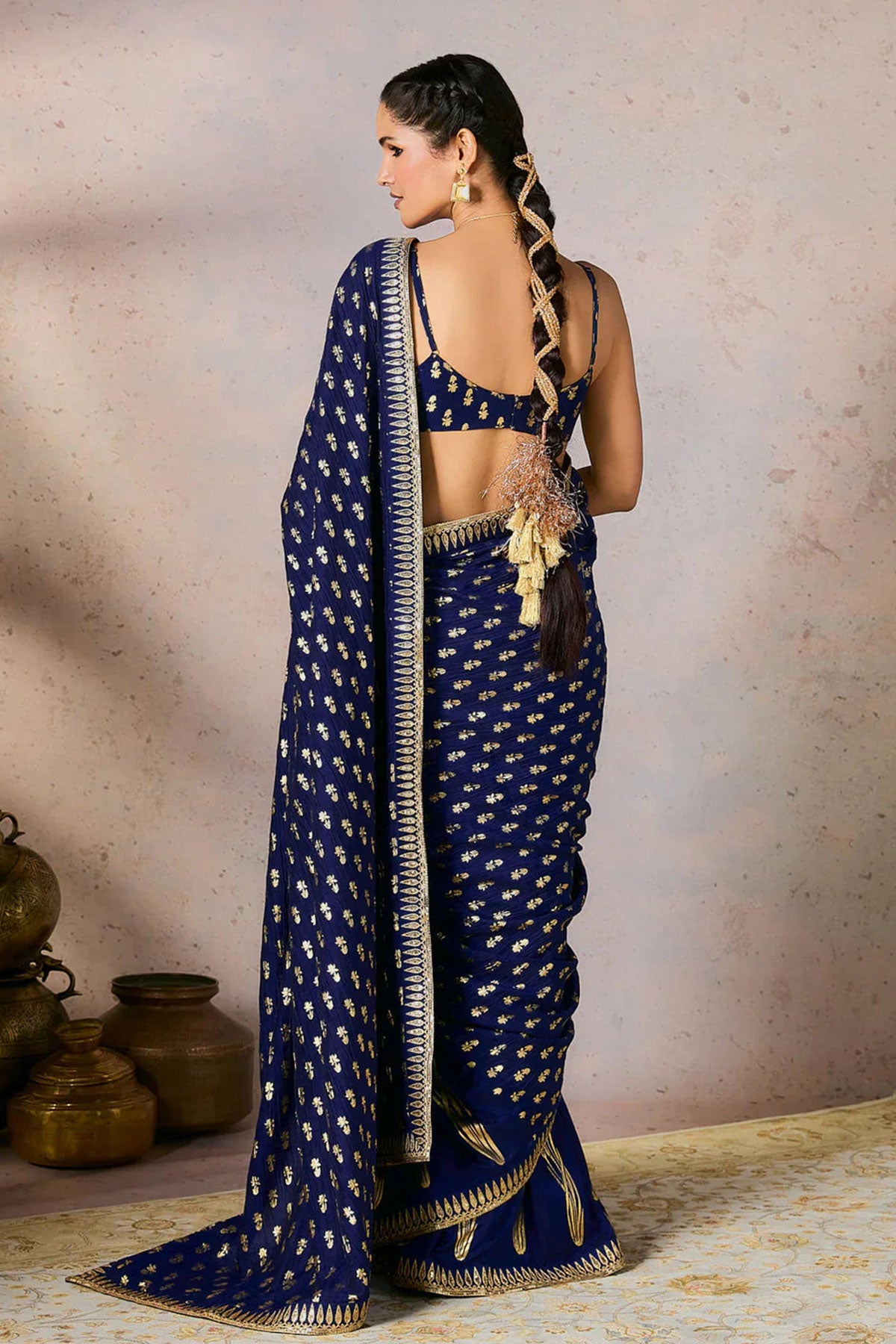 Blue Whispering Lily Crush Saree w/Blouse - Ready To Ship