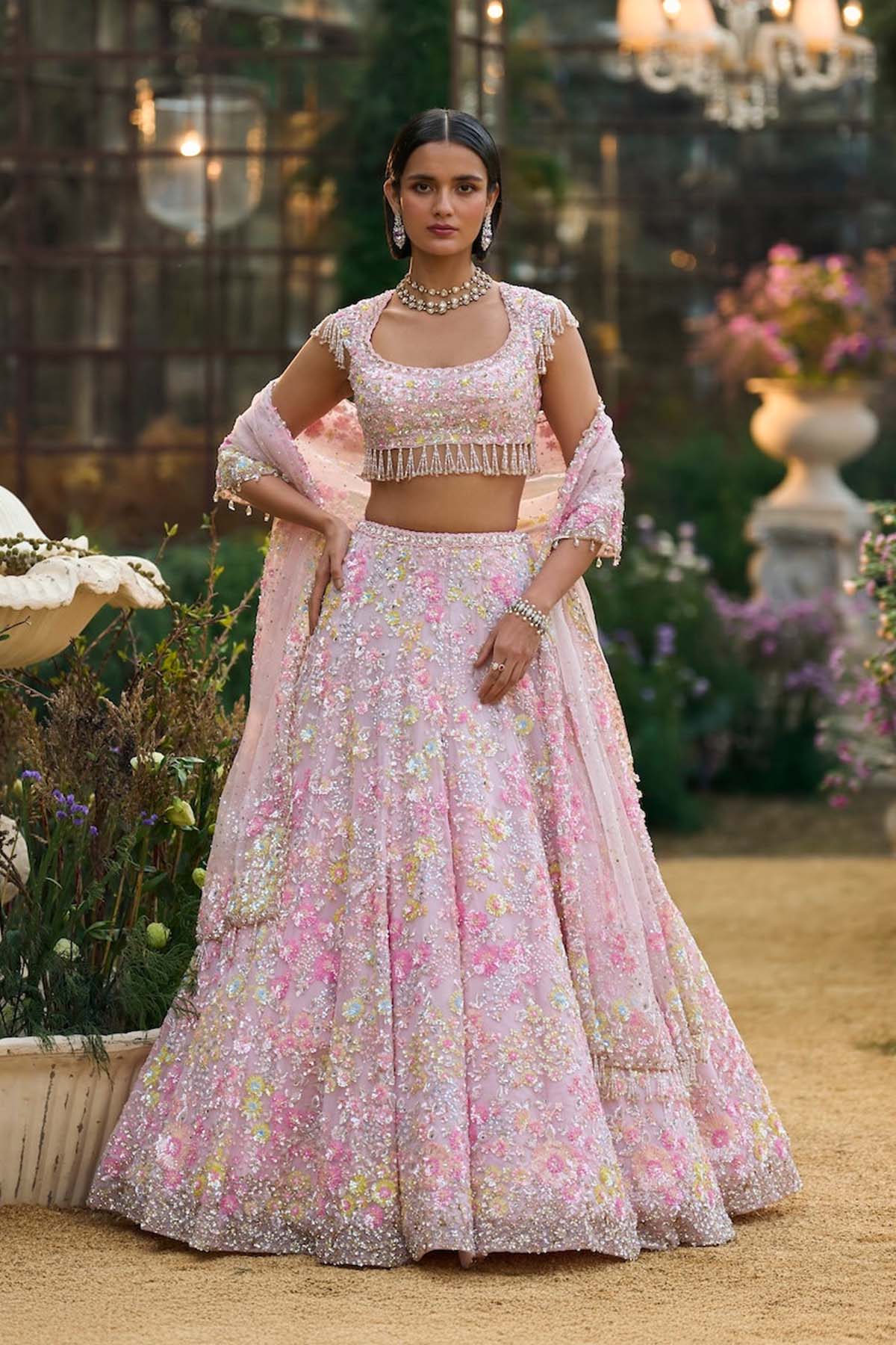 Powder Pink Sequin Lehenga Set