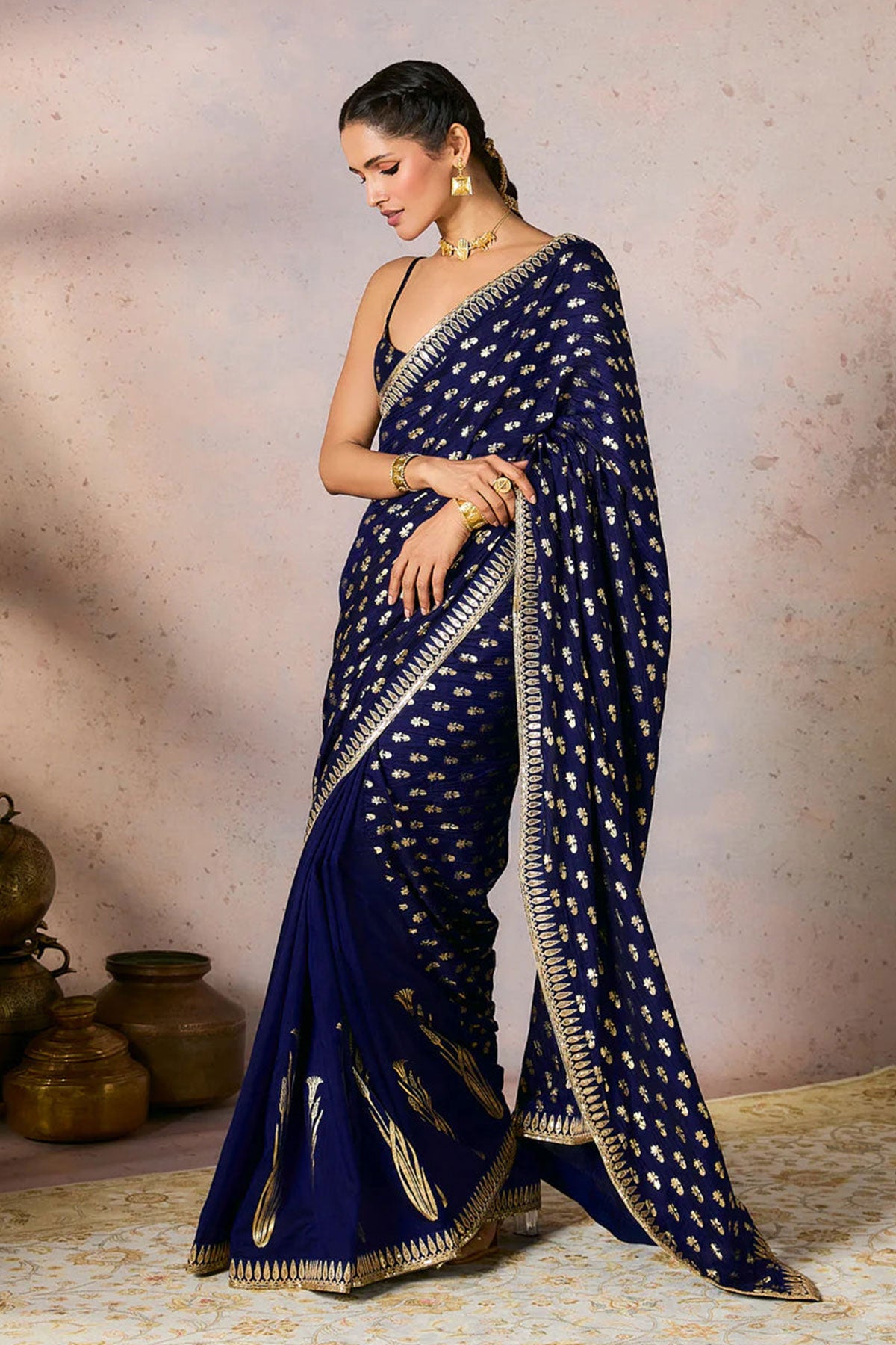Blue Whispering Lily Crush Saree w/Blouse - Ready To Ship