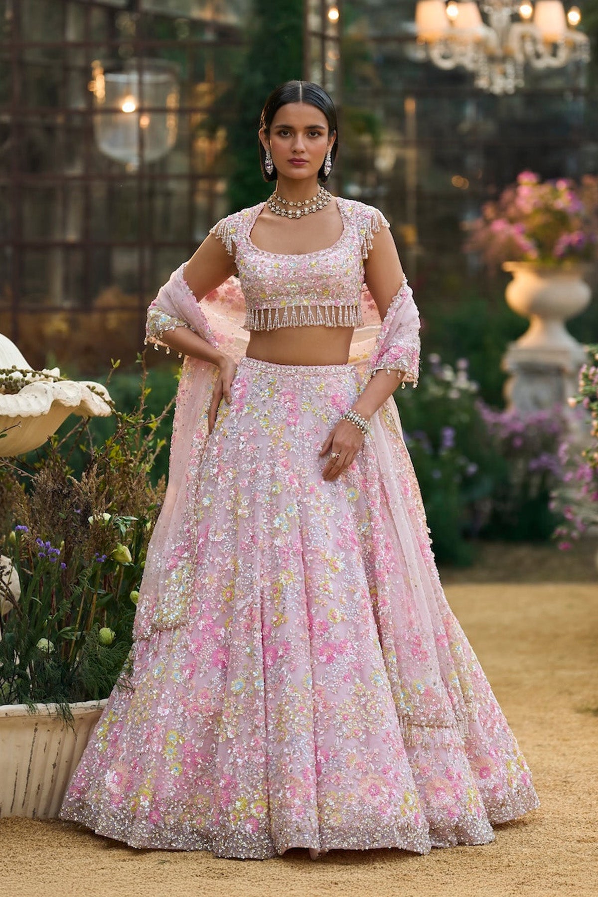Powder Pink Sequin Lehenga Set