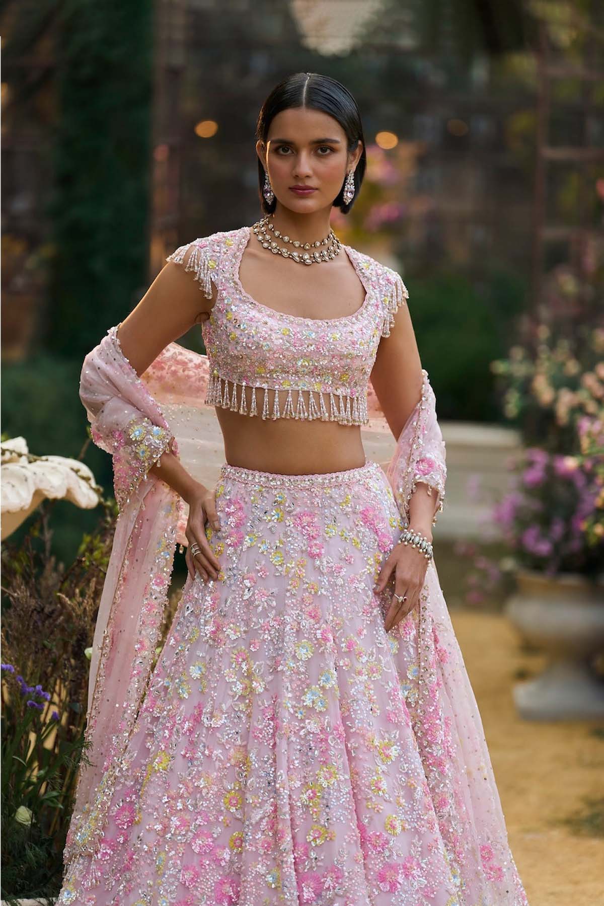 Powder Pink Sequin Lehenga Set