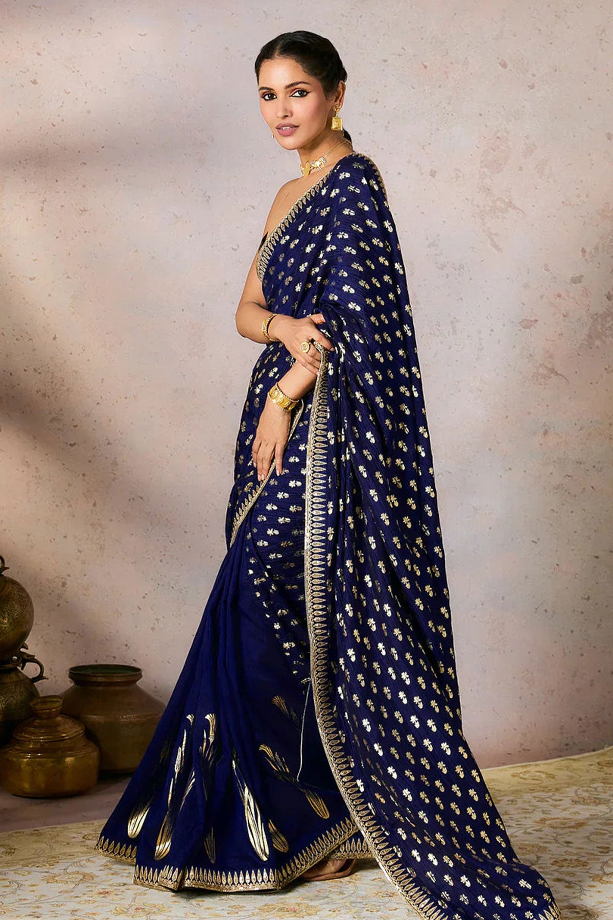 Blue Whispering Lily Crush Saree w/Blouse - Ready To Ship