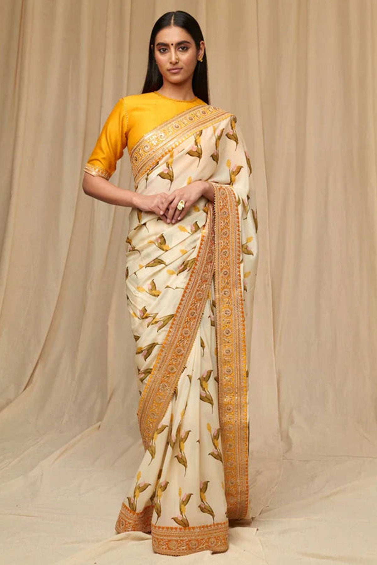 Ivory Floral Fantasy Saree w/Blouse - Ready To Ship