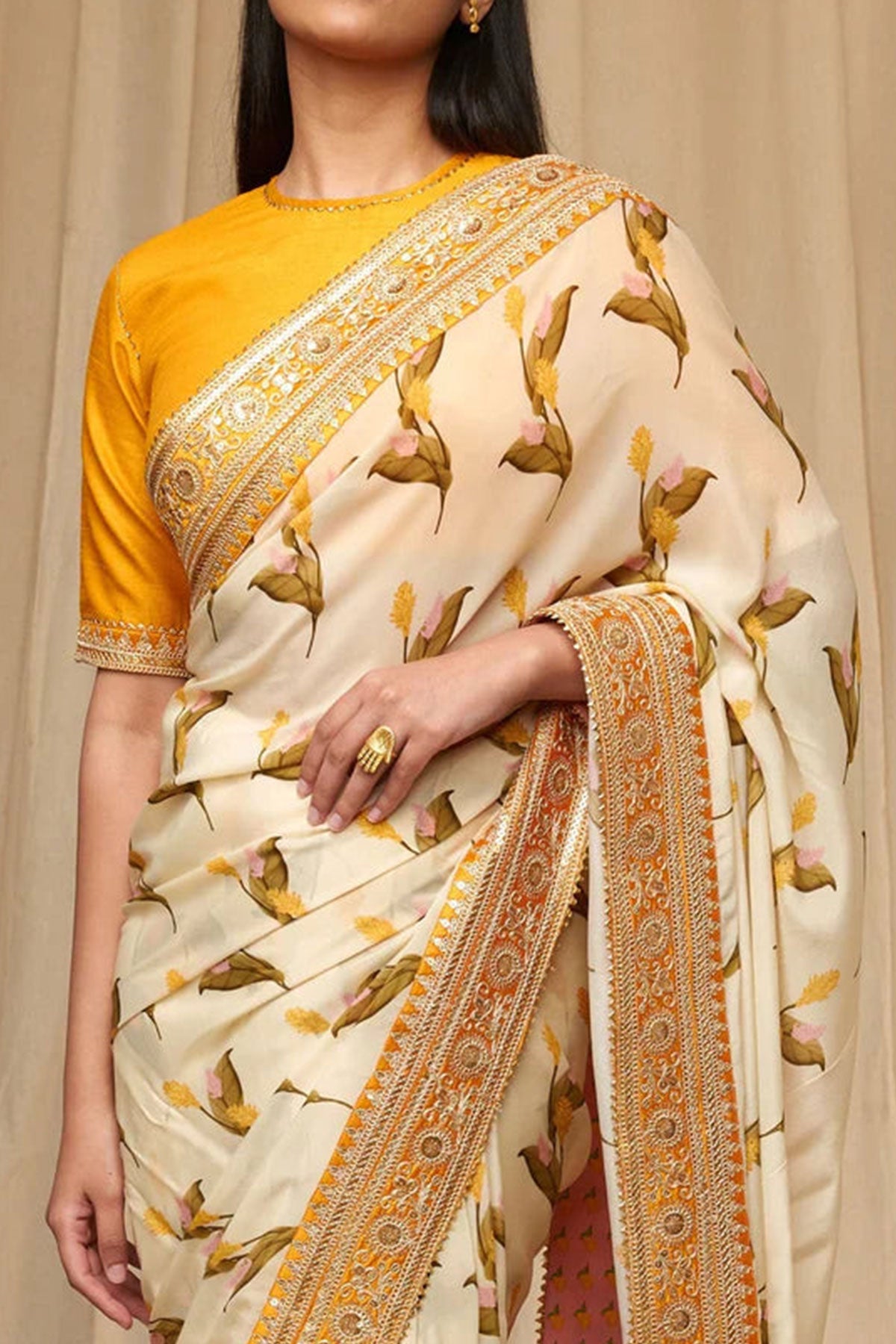 Ivory Floral Fantasy Saree w/Blouse - Ready To Ship
