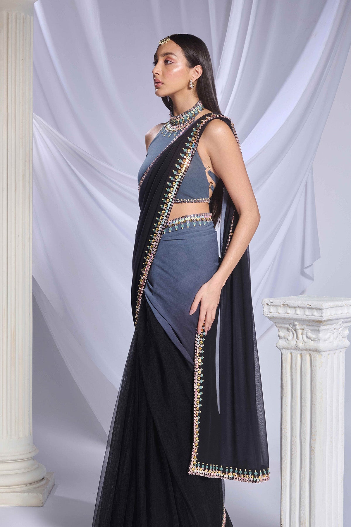 Black Rose Saree Set