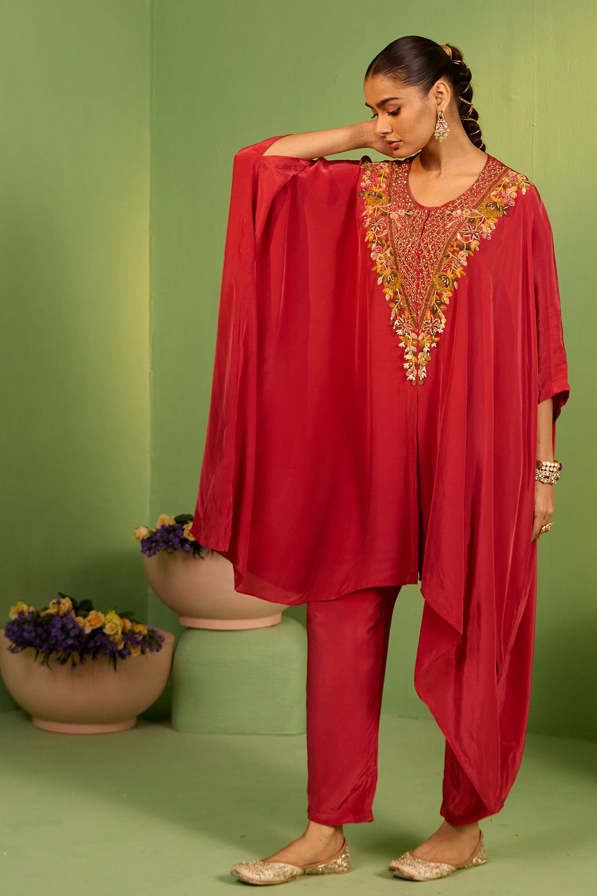 Moraya Rust Red Kaftan Set