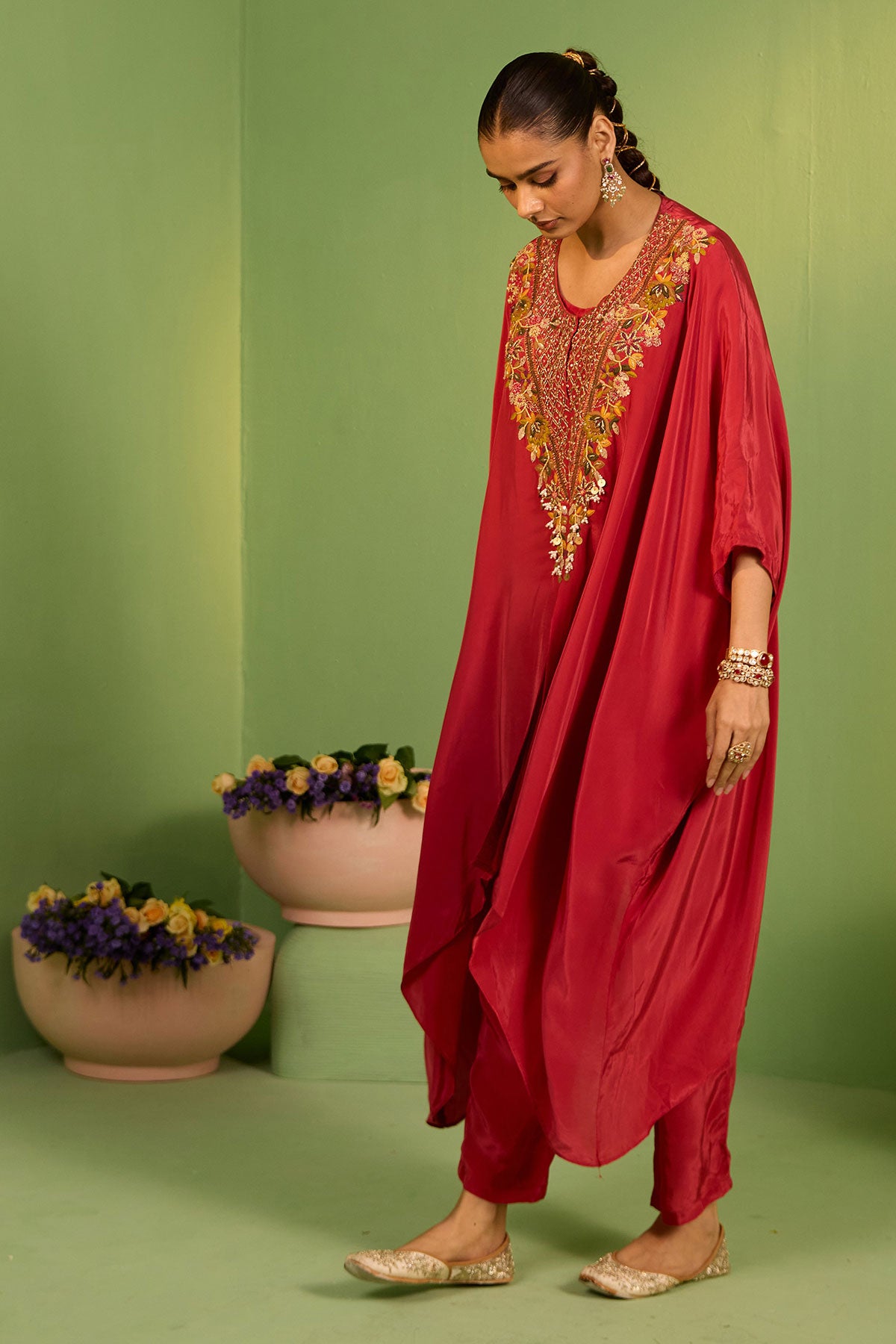 Moraya Rust Red Kaftan Set