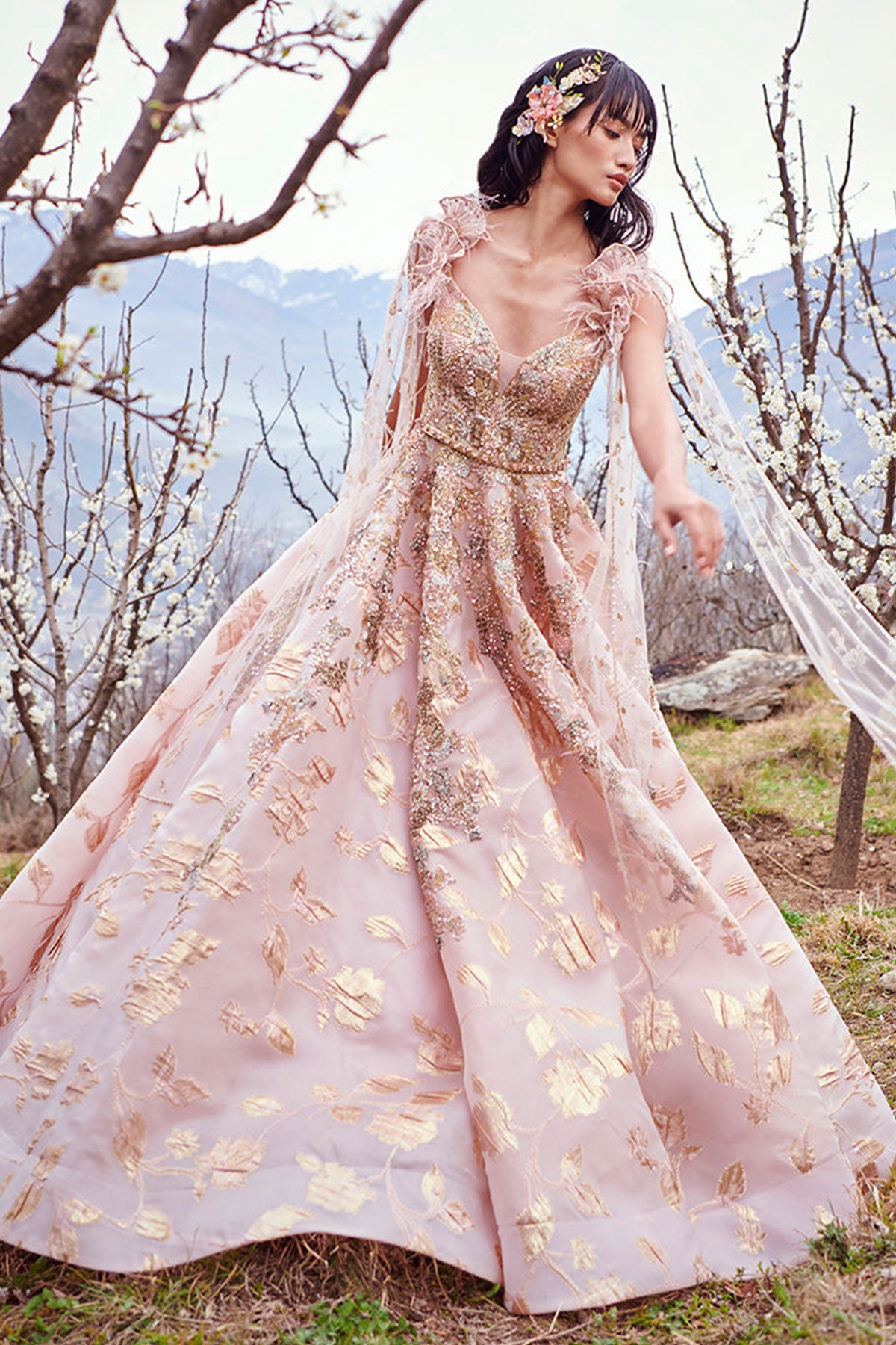 "Norah" Pink And Gold Woven Bridal Gown