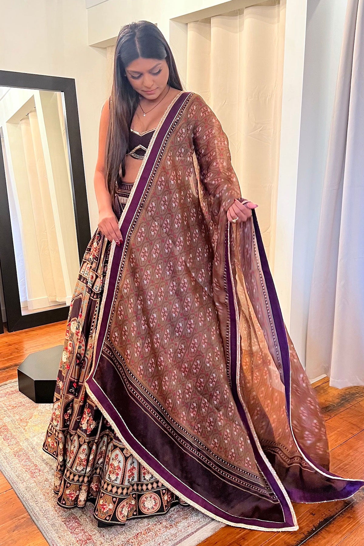 FSP BROWN DIGITAL PRINT LEHENGA SET - Ready To Ship