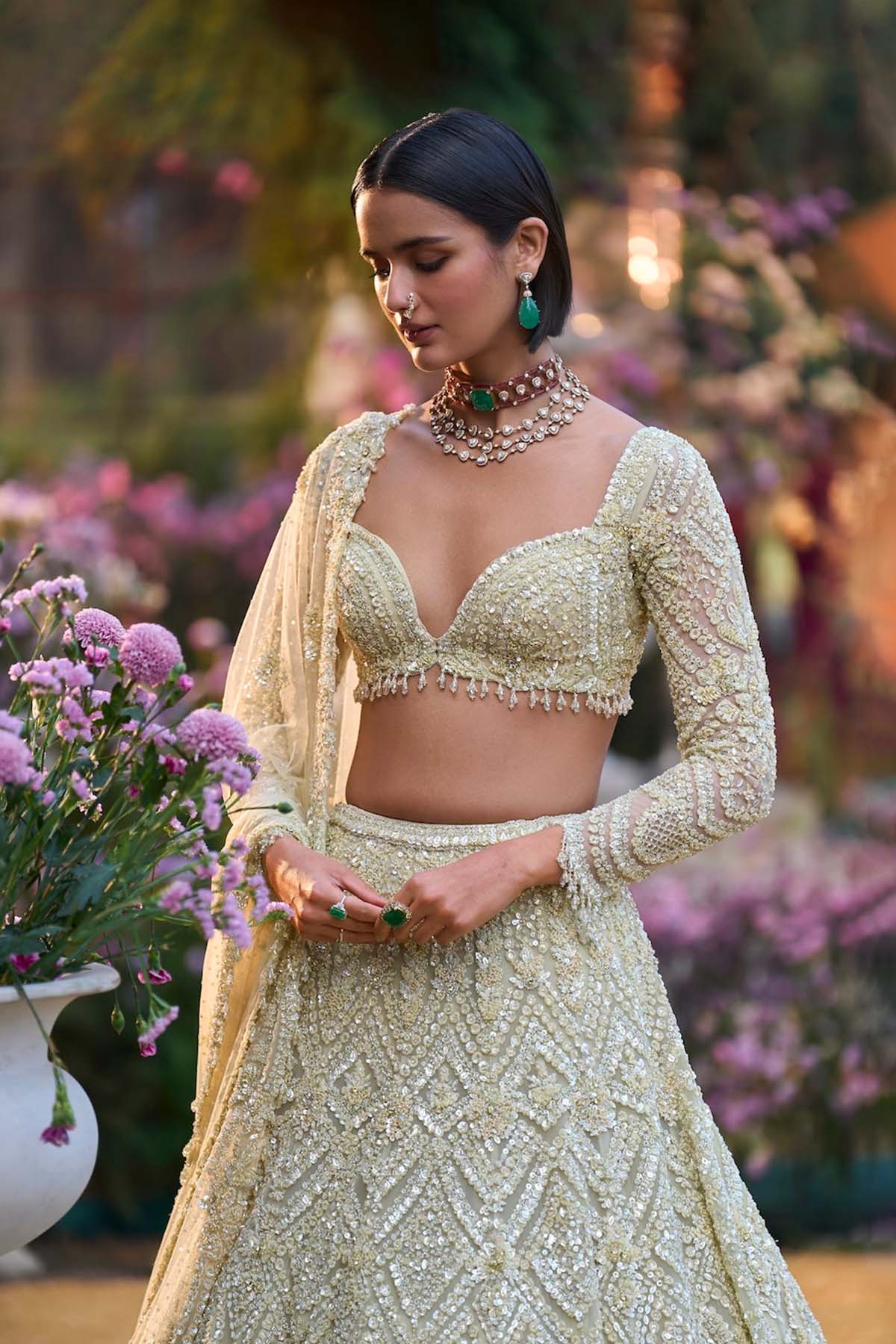 Sage Green Sequin Lehenga Set