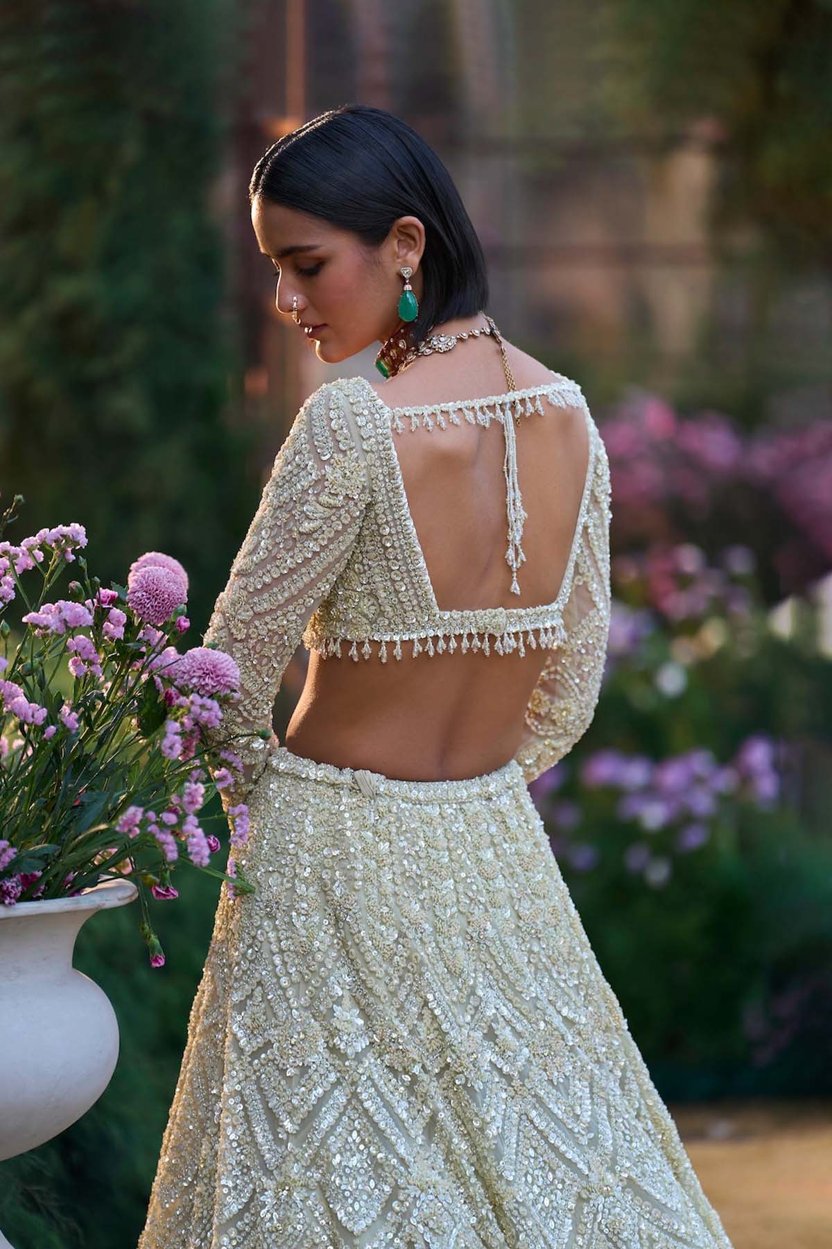 Sage Green Sequin Lehenga Set
