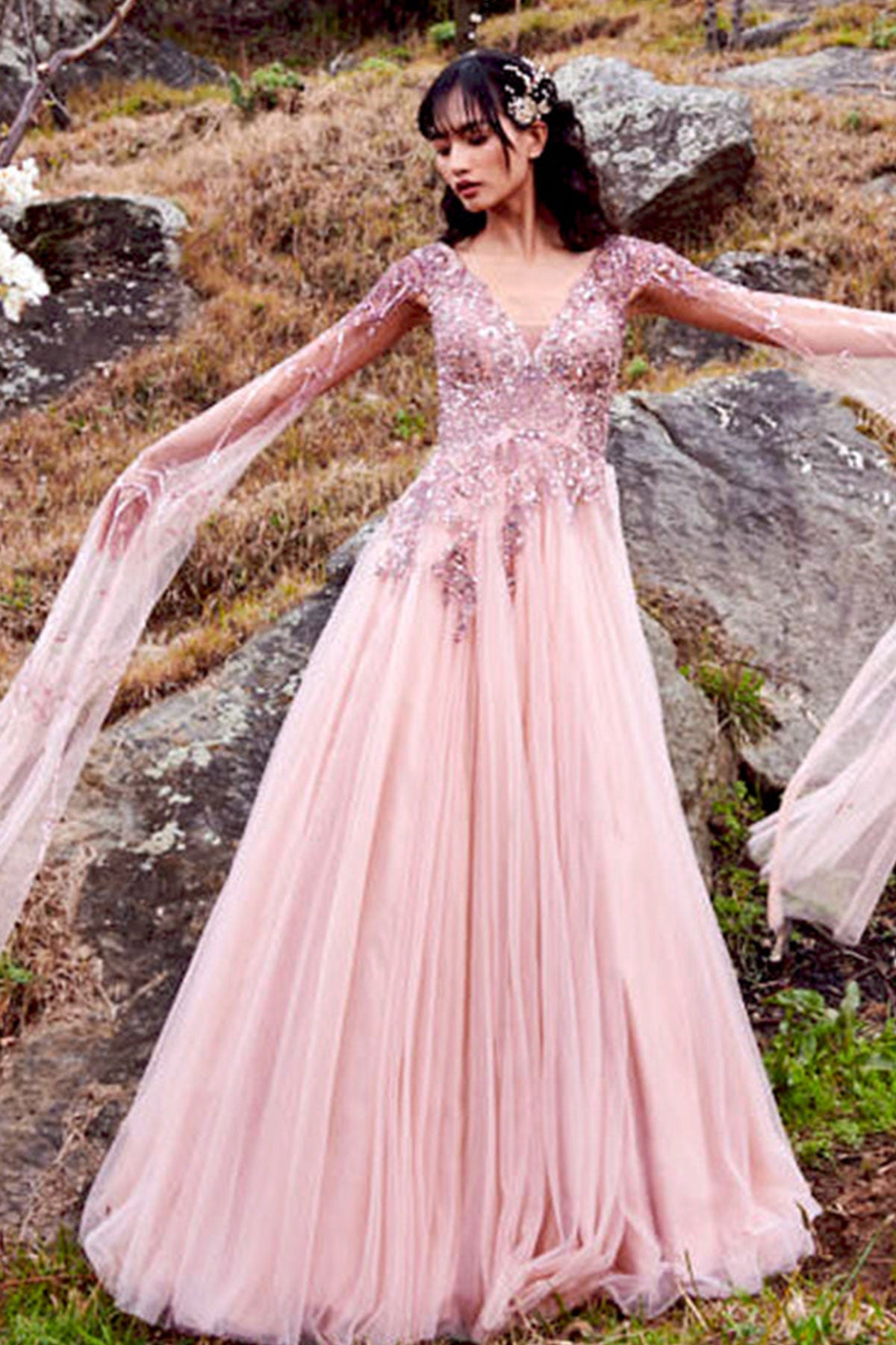 "Lavana" Pleated Tulle Gown