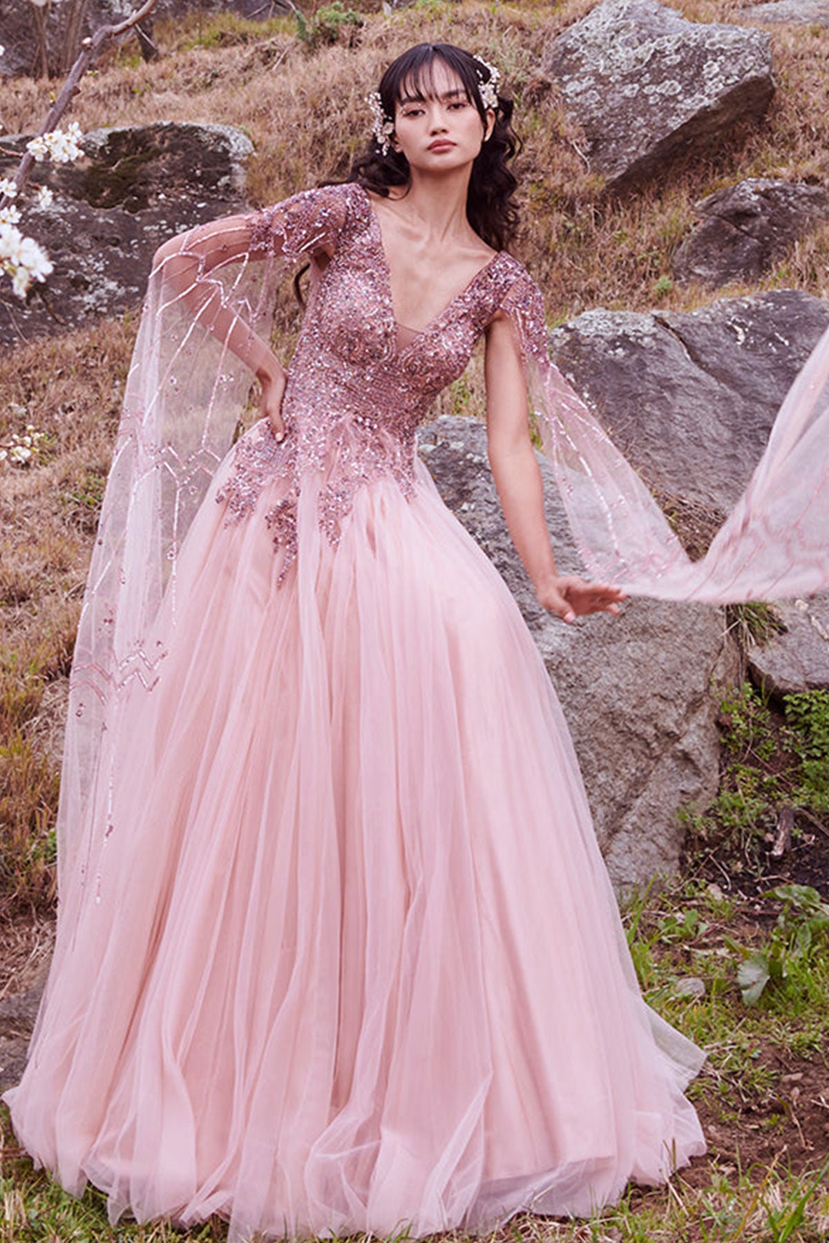 "Lavana" Pleated Tulle Gown