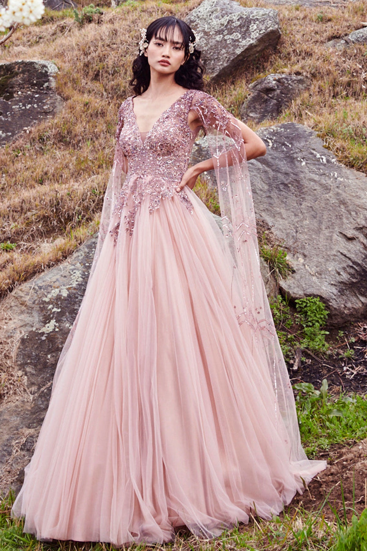"Lavana" Pleated Tulle Gown