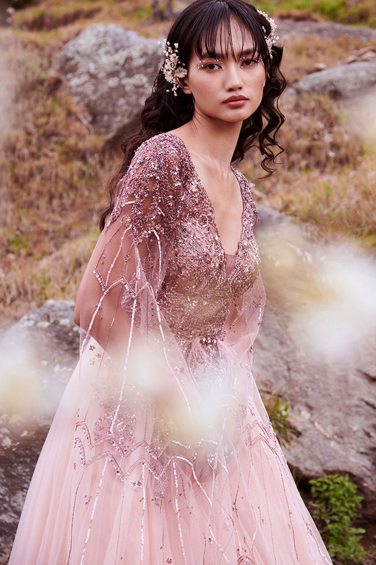 "Lavana" Pleated Tulle Gown