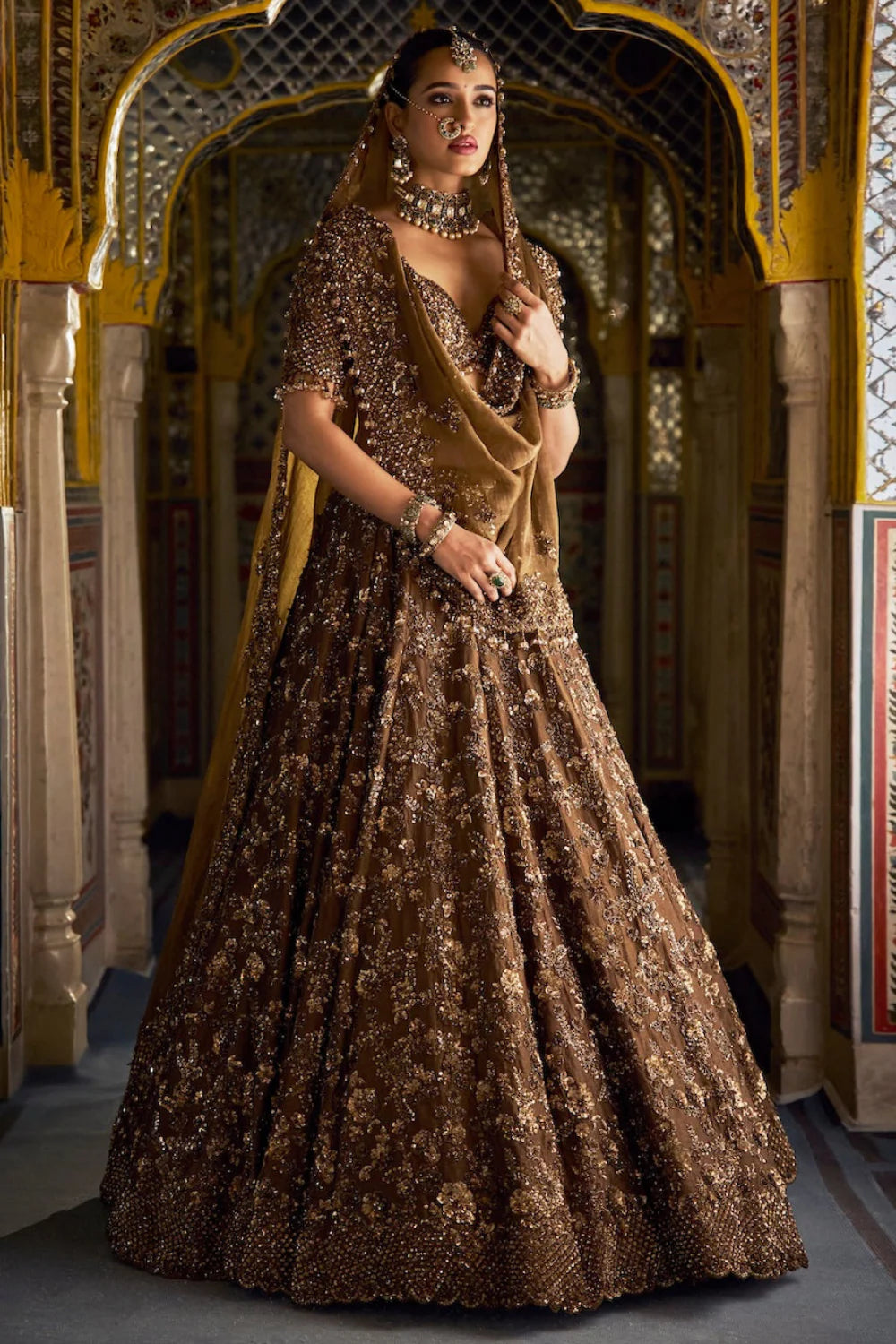 Bronze Tissue Lehenga Set