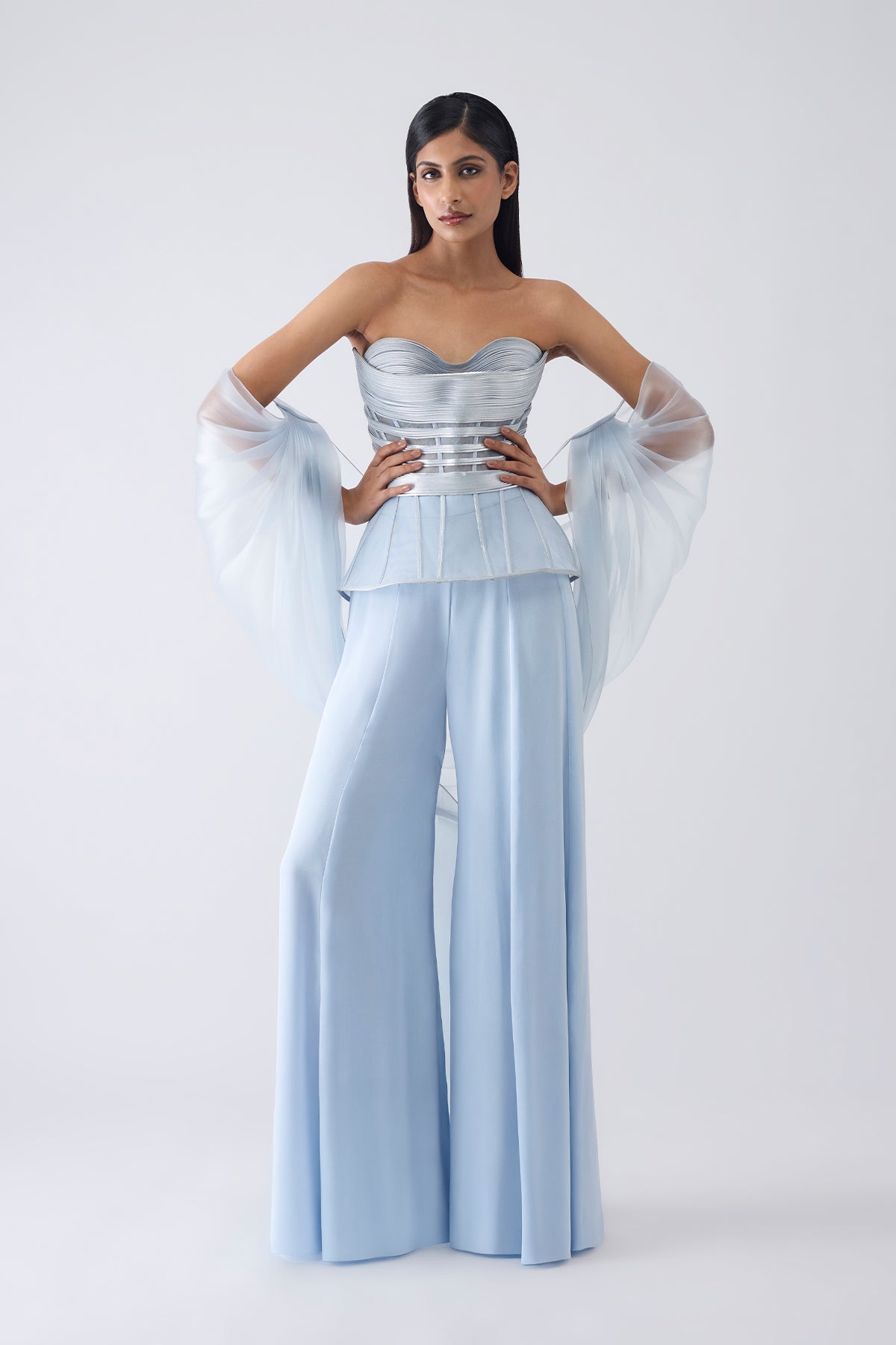 Metallic Structured Corset With Pants Aand Cape