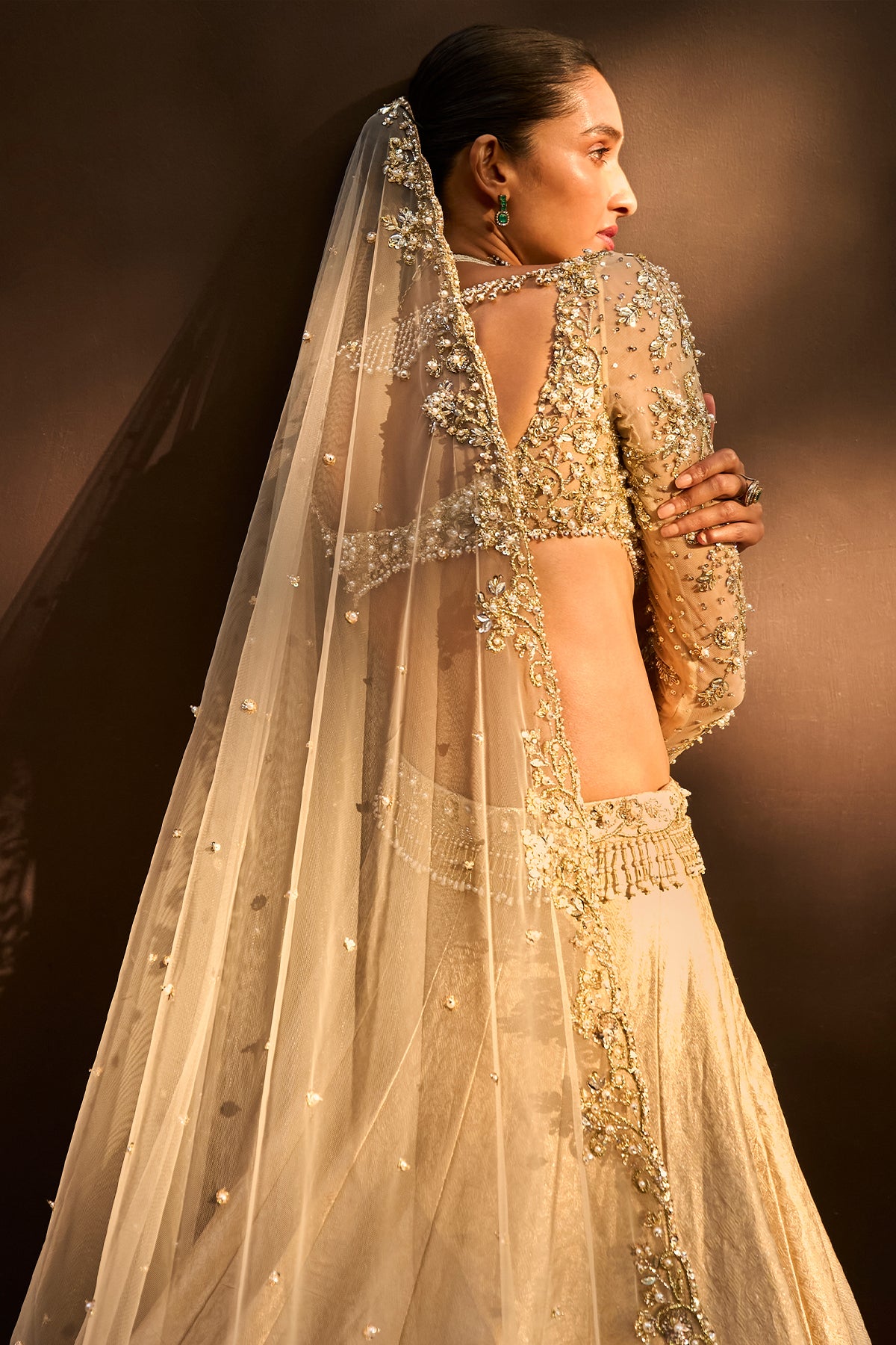 CHAMPAGNE GOLD BROCADE LEHENGA SET