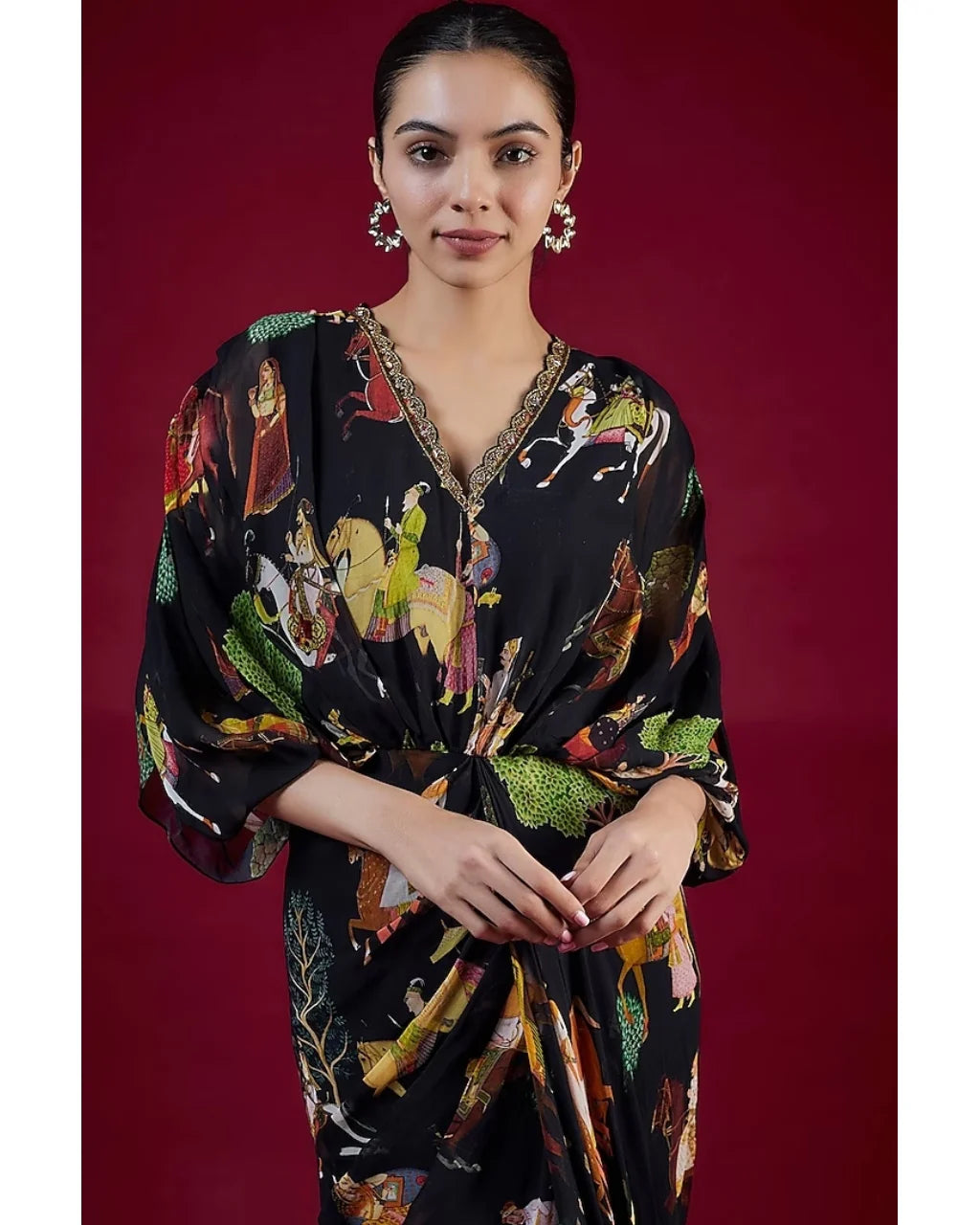 Black Printed Drape Dress