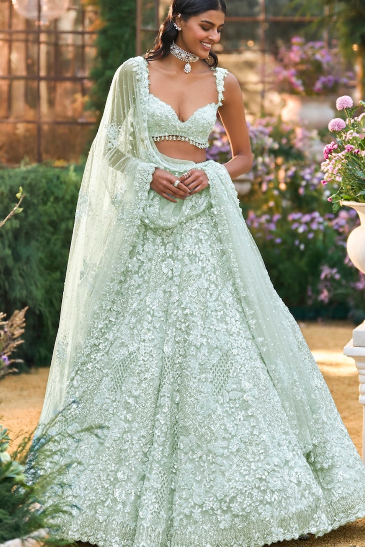 Soft Aqua Sequin Lehenga Set