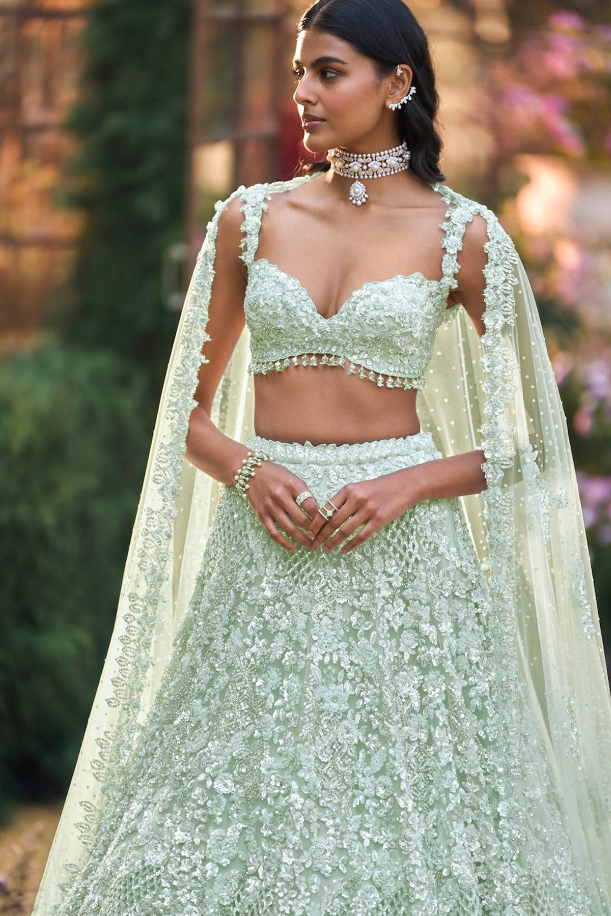 Soft Aqua Sequin Lehenga Set