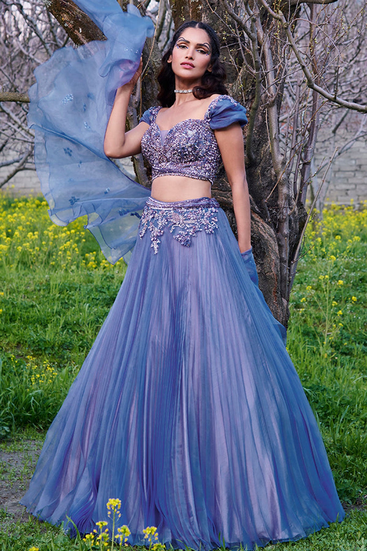 "Eva" Pleated Organza Lehenga