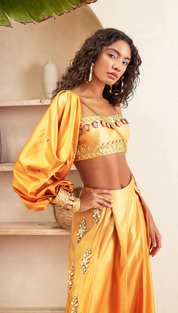 SUMMER - GOLD OMBRE PANT WITH BUSTIER & SOLO SLEEVE