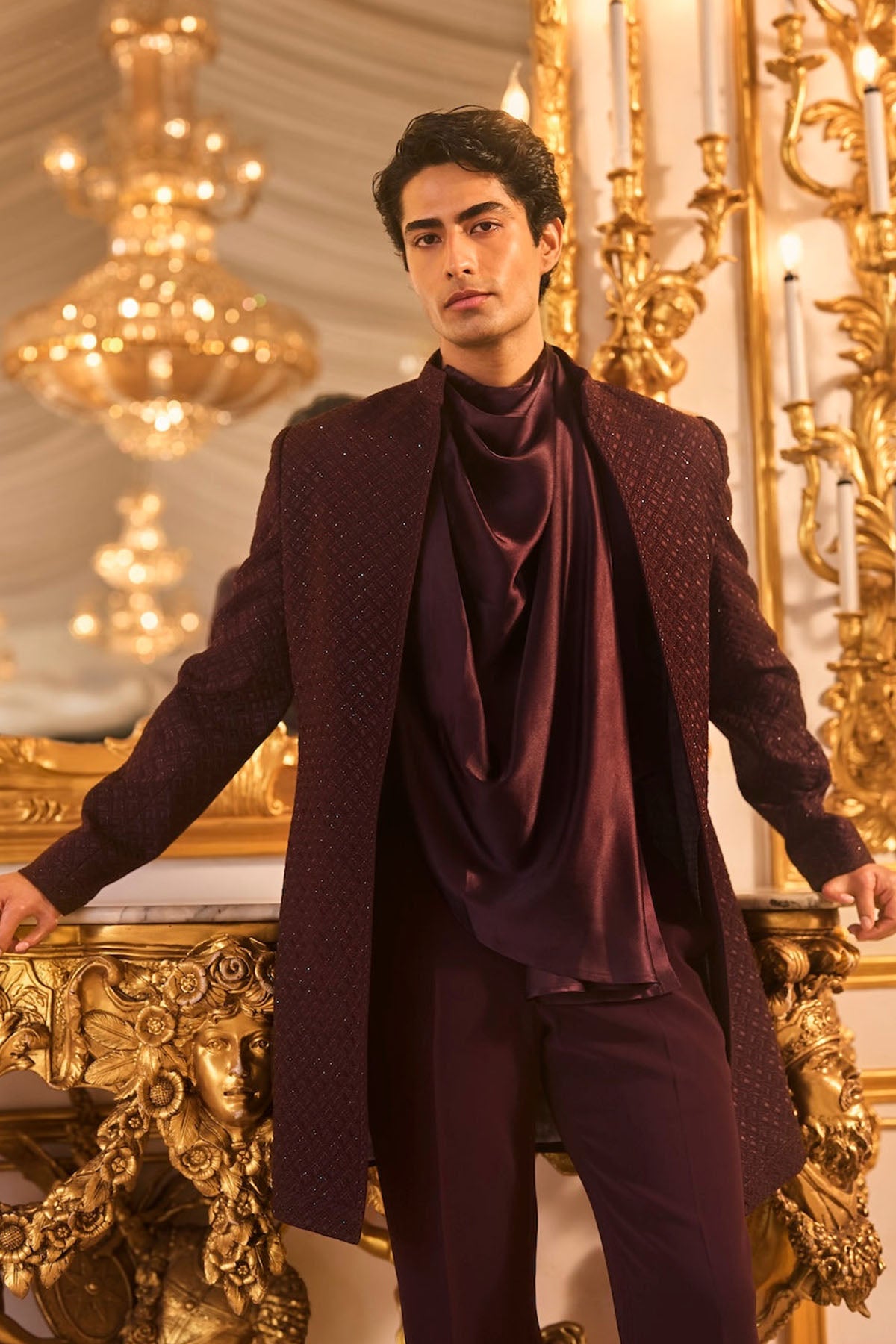 Wine Open Sherwani Set