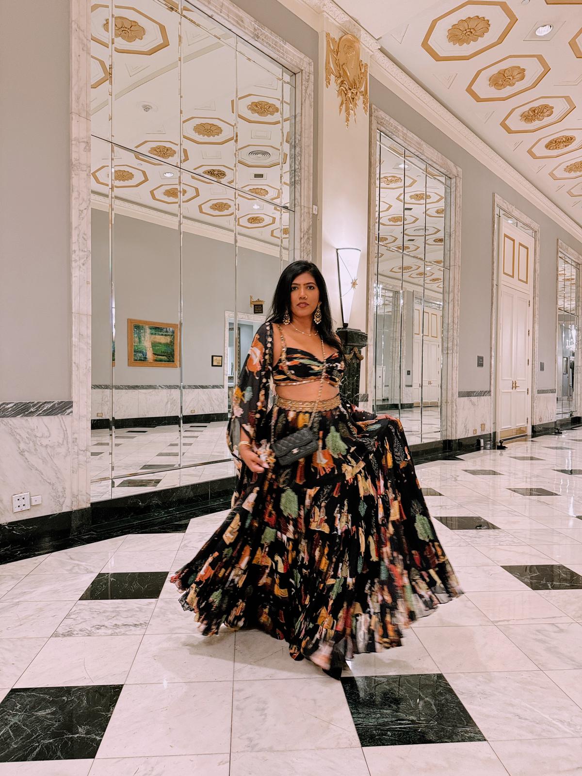 Block Flowy Mughal Printed Cape and Skirt Set