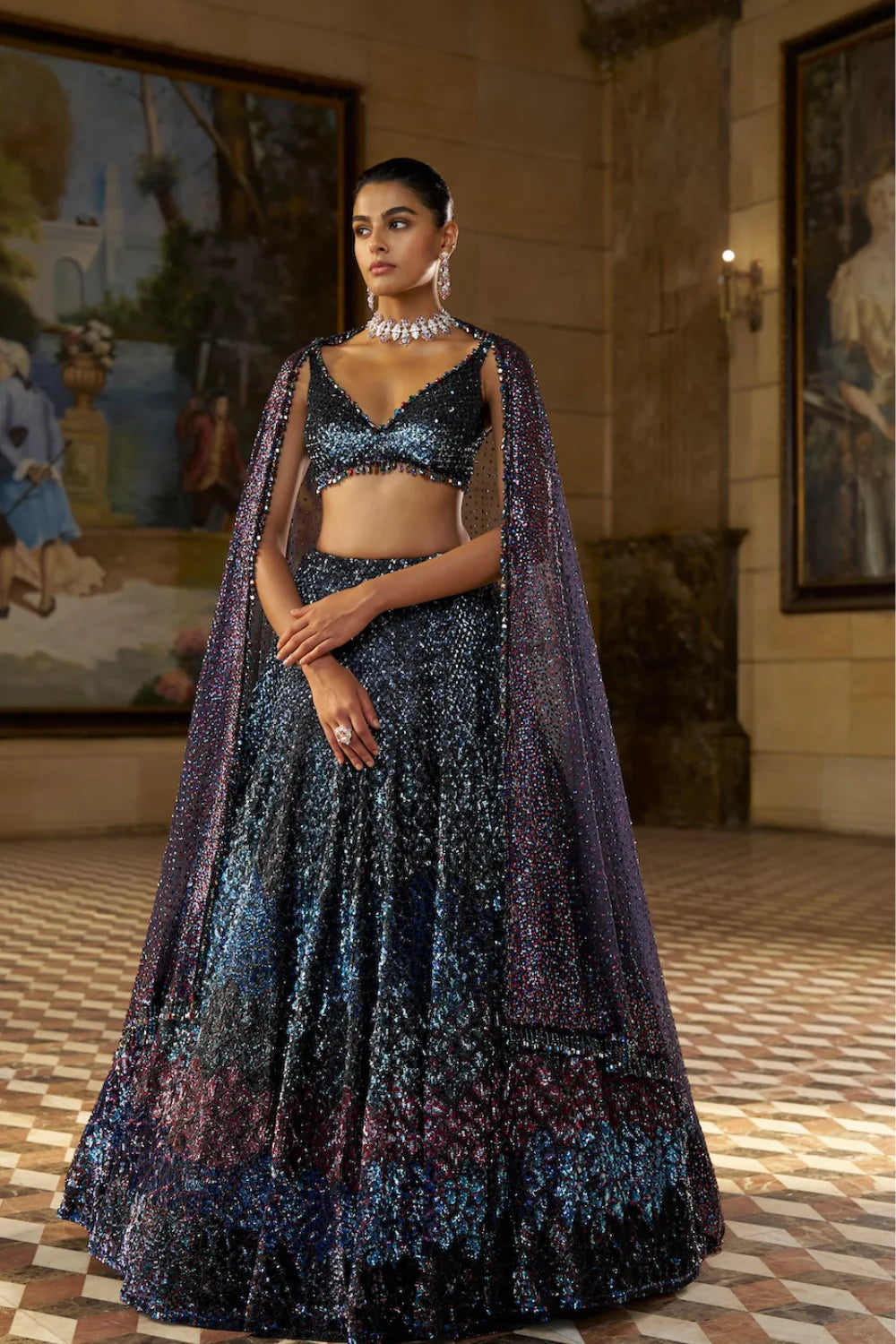 Multi - Coloured Sequin Lehenga Set