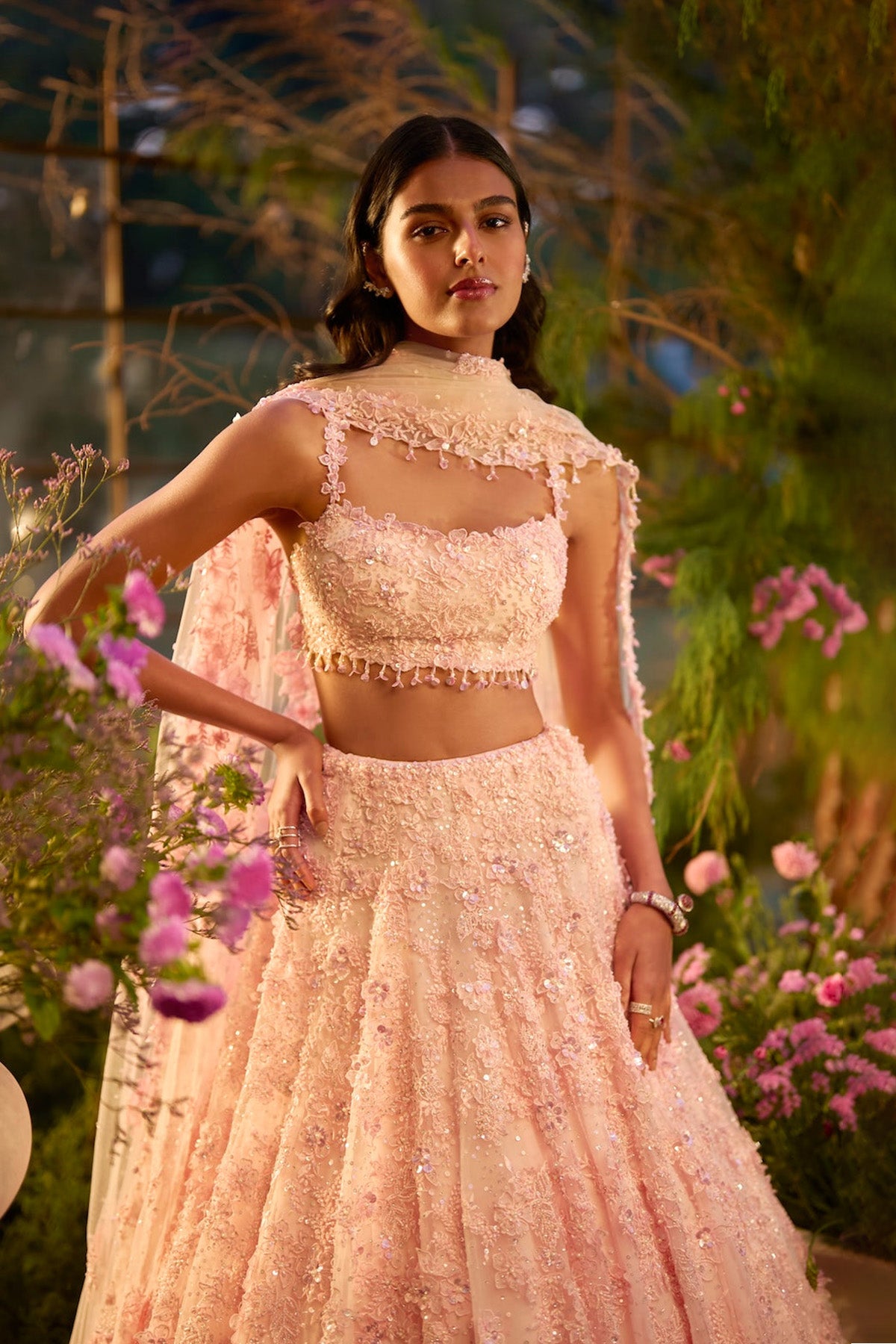 Candy Pink Three-Dimensional Lehenga Set