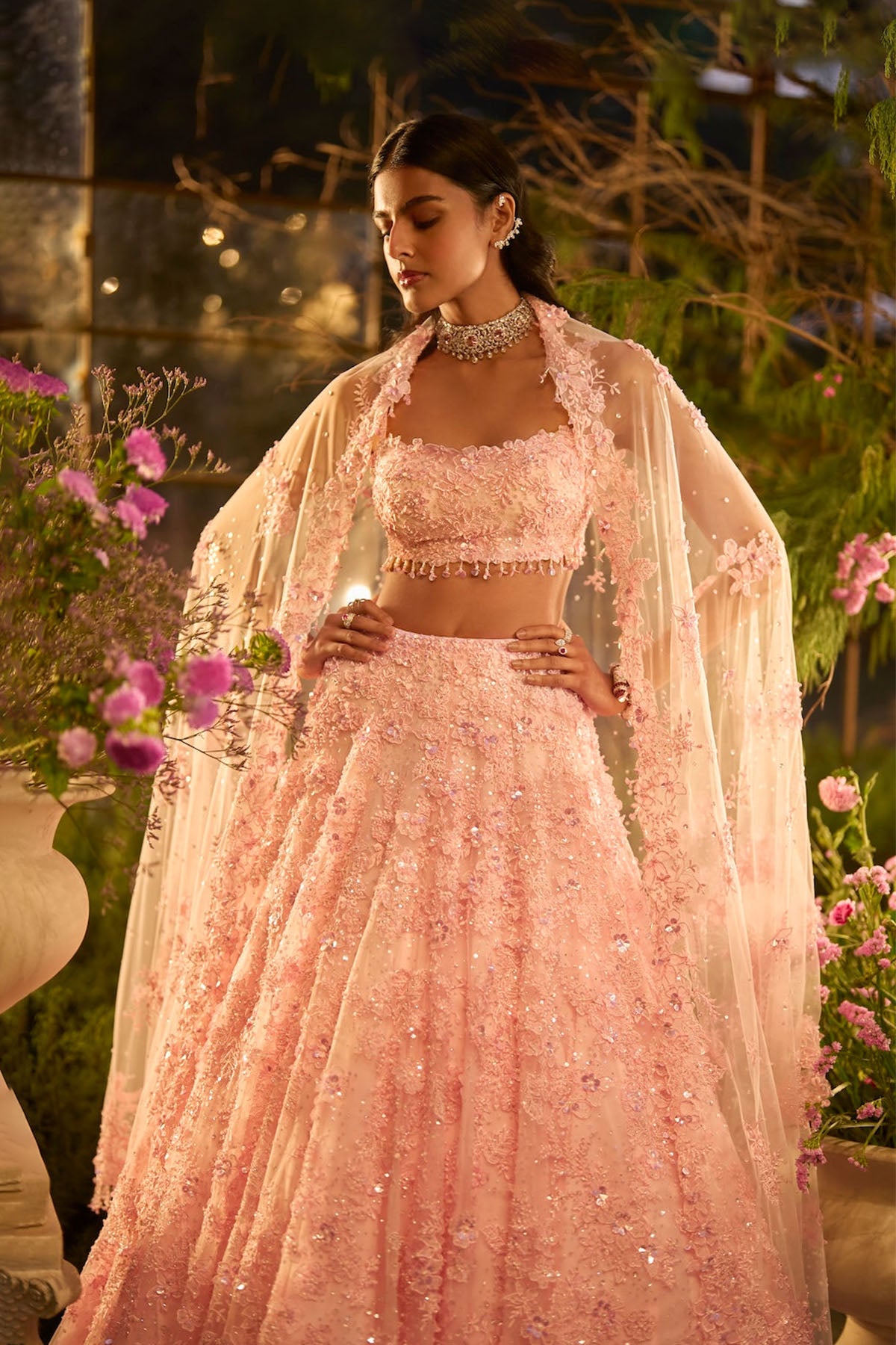 Candy Pink Three-Dimensional Lehenga Set