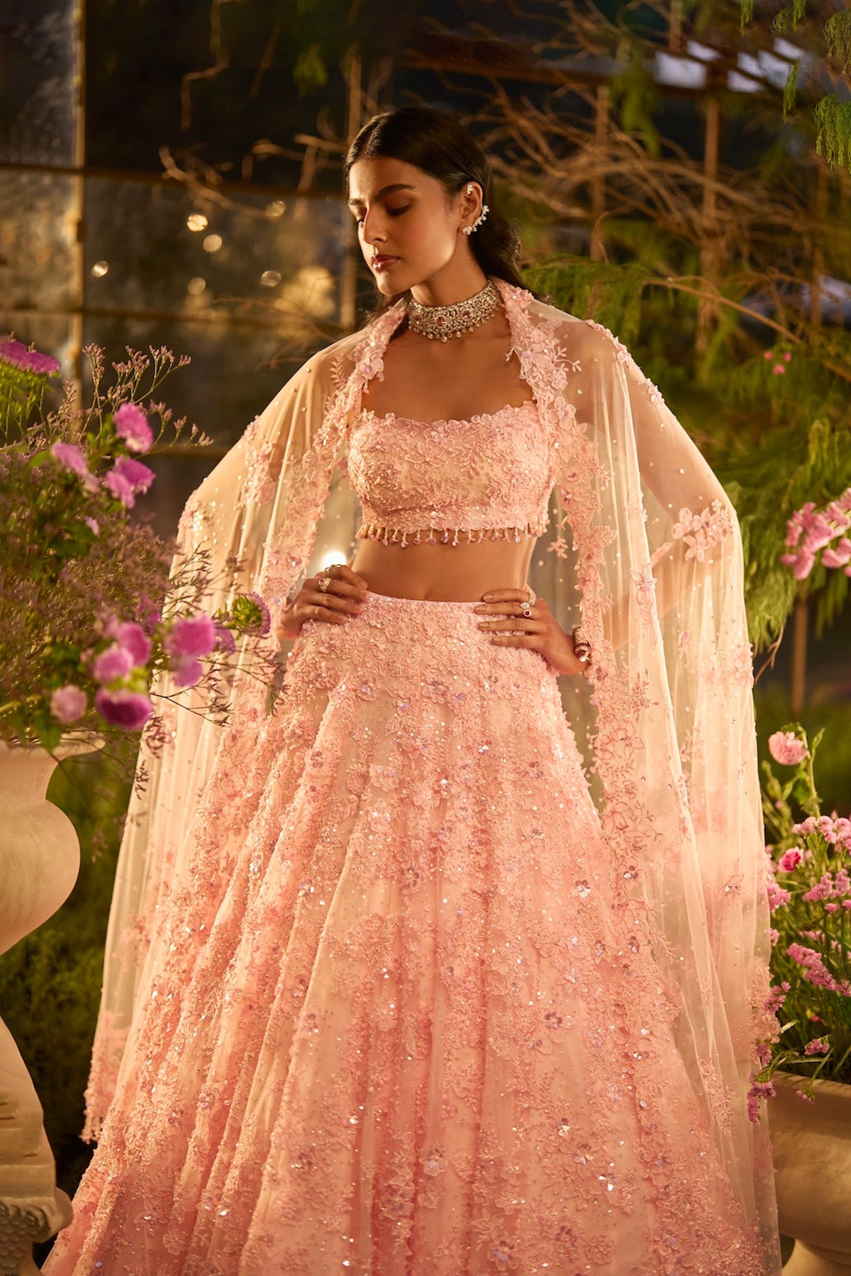 Candy Pink Three-Dimensional Lehenga Set