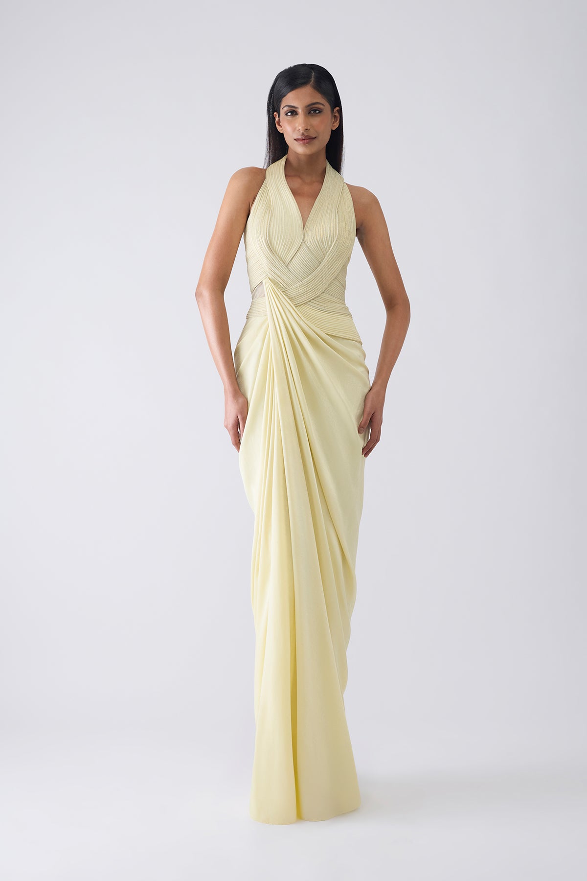 Metallic Corded Cape And Skirt With Bustier