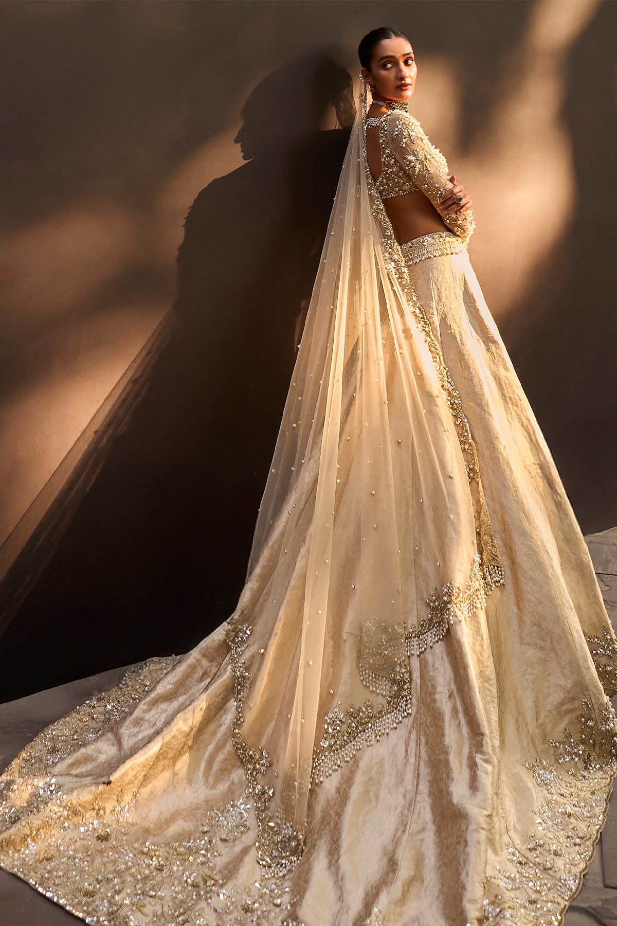 CHAMPAGNE GOLD BROCADE LEHENGA SET