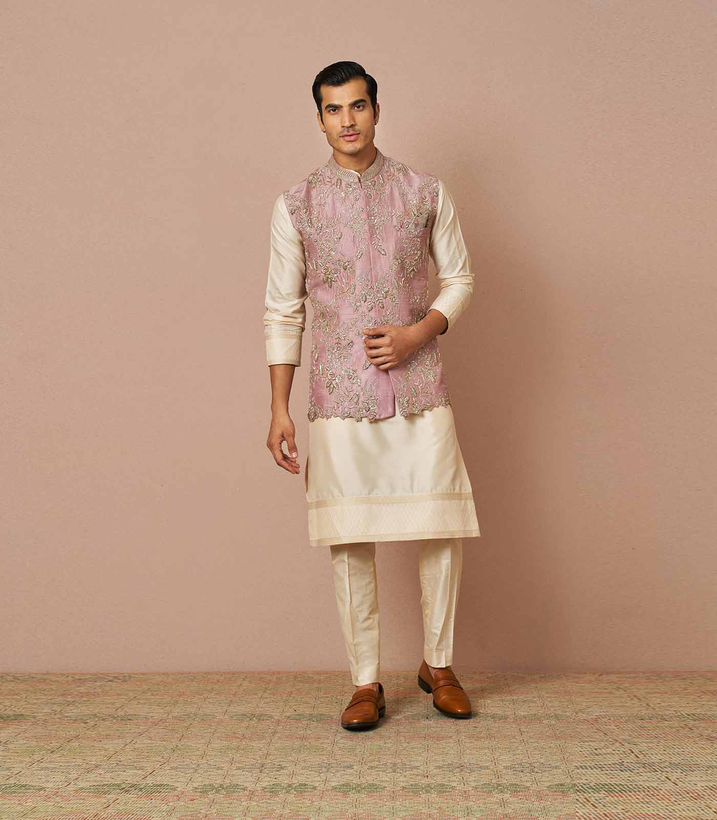 MAUVE DARIUS RAWSILK BANDI KURTA SET