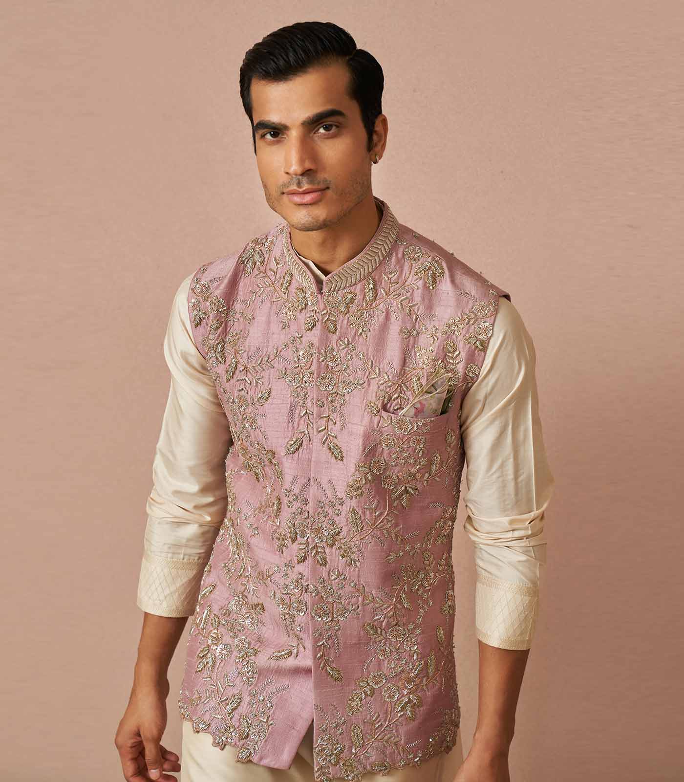 MAUVE DARIUS RAWSILK BANDI KURTA SET