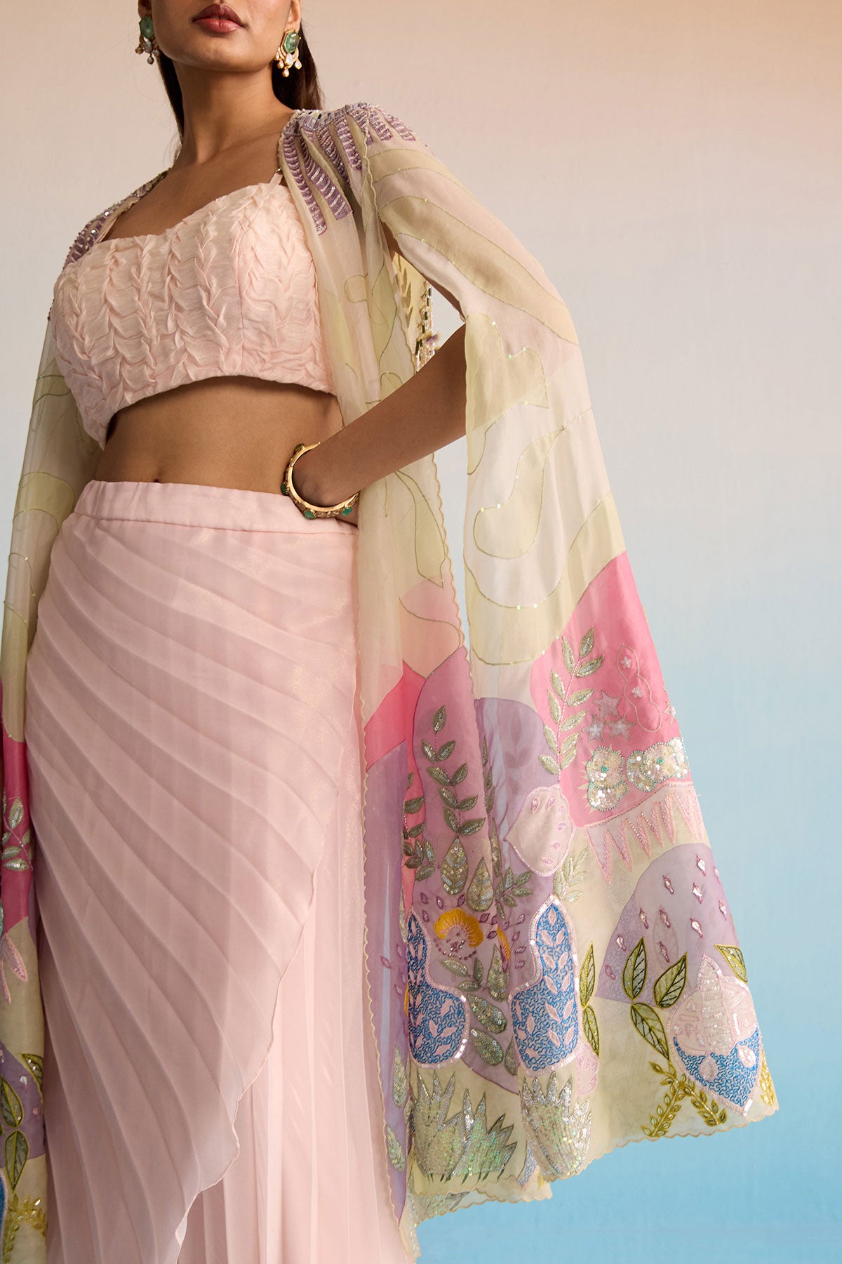 Sora Blush Pink Handpainted Cape Set