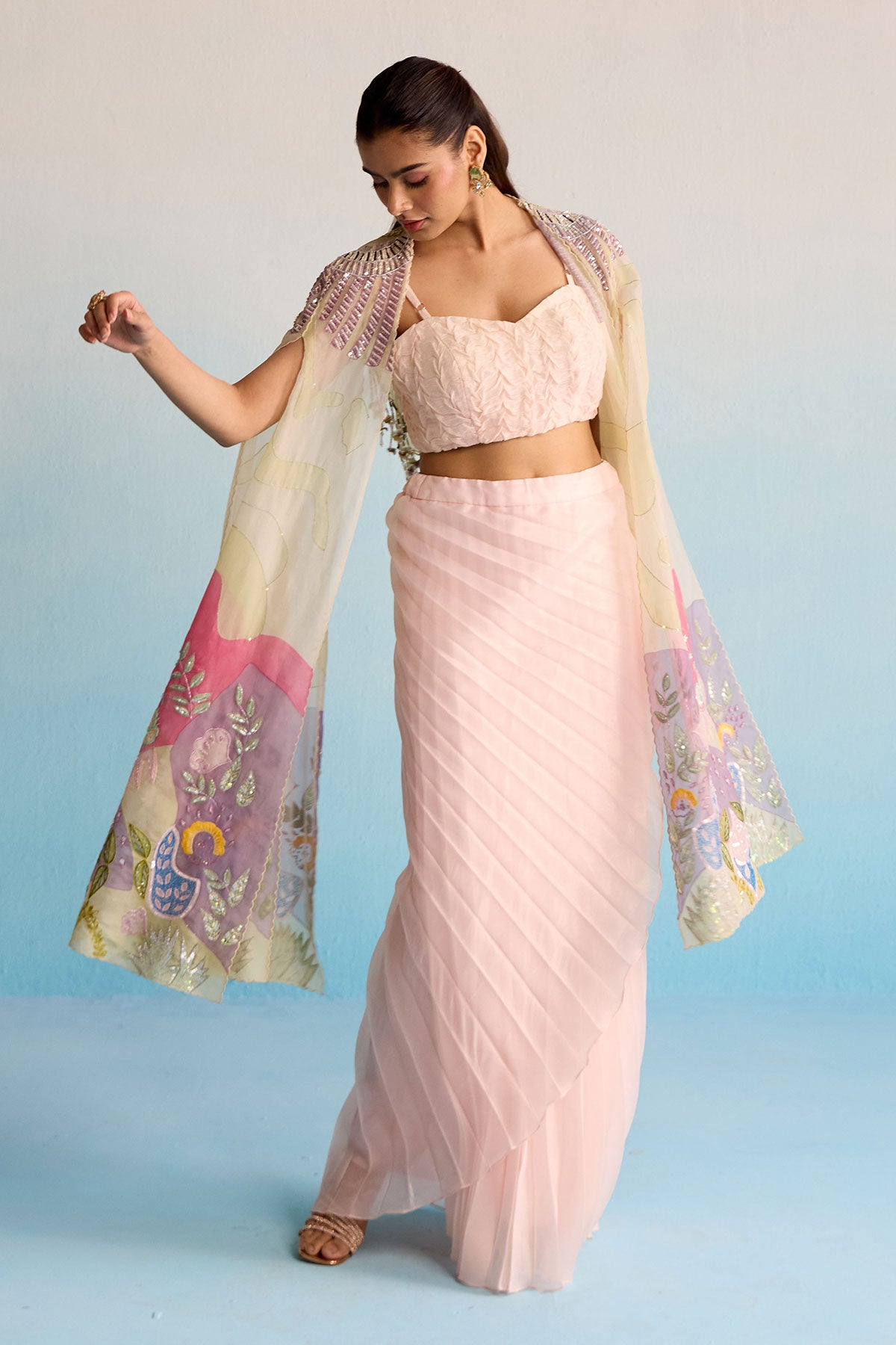 Sora Blush Pink Handpainted Cape Set