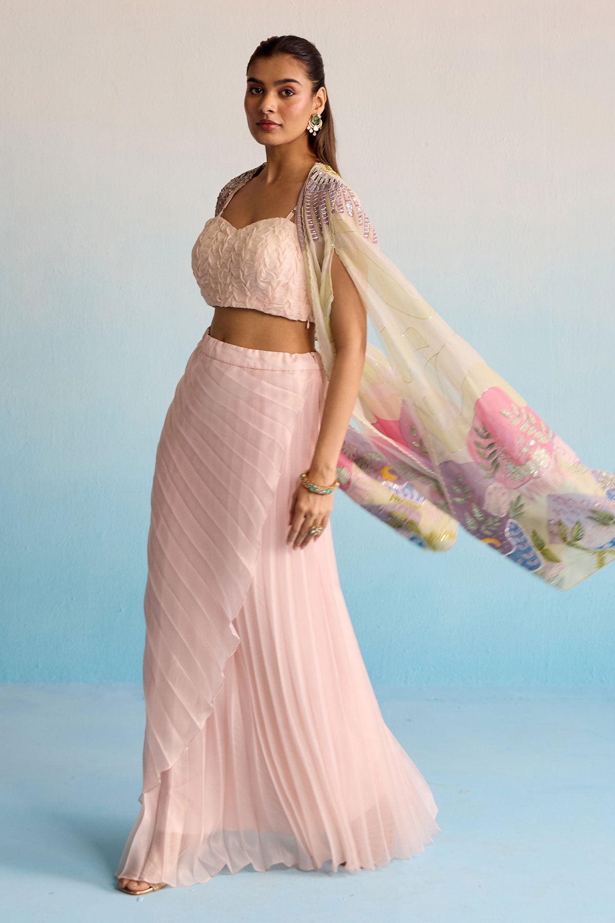 Sora Blush Pink Handpainted Cape Set