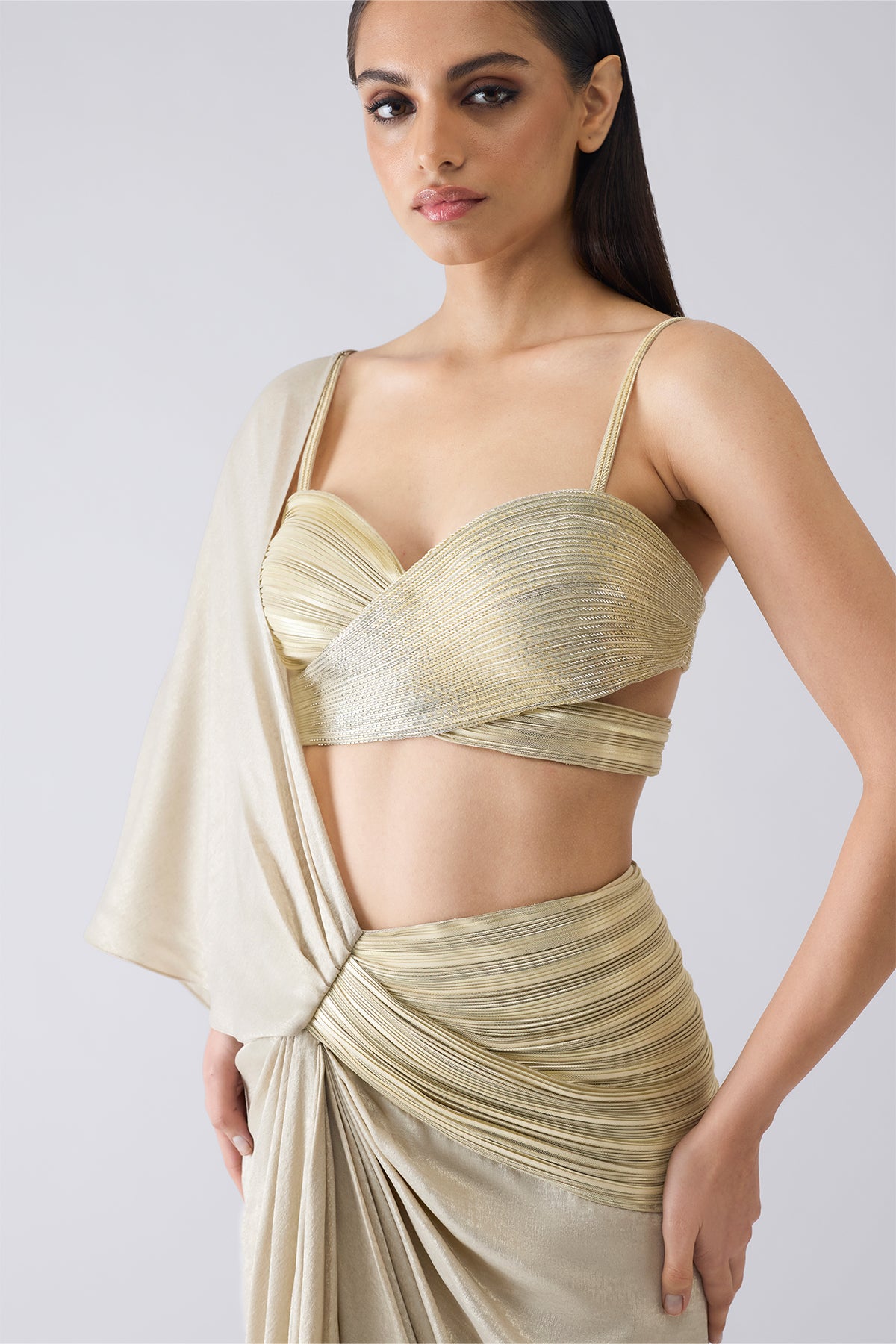 Metallic Corded Saree With Metallic Blouse